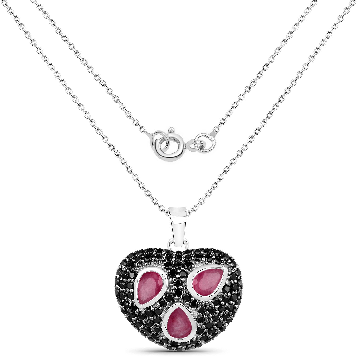 3.28 Carat Genuine Ruby and Black Spinel .925 Sterling Silver Pendant DestGlow