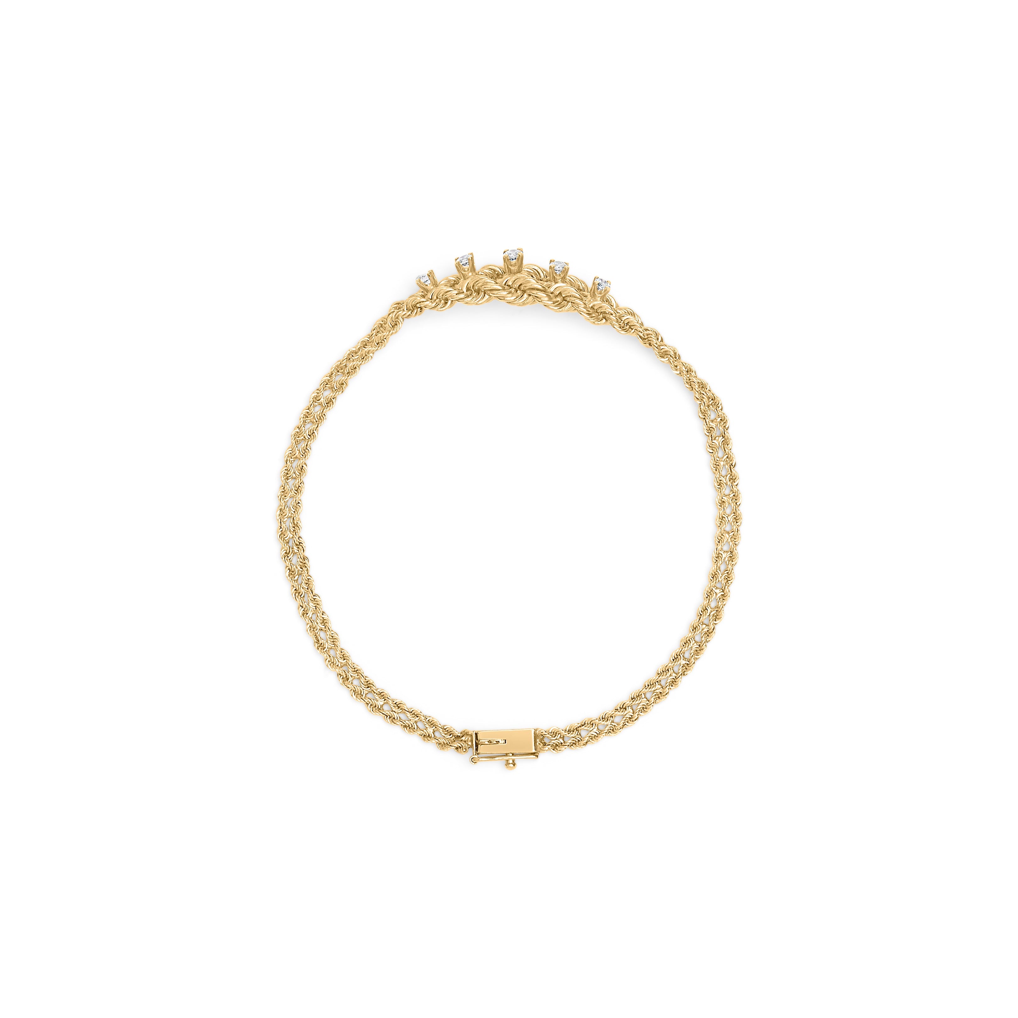 10K Yellow Gold 1/4 Cttw Round-Cut Diamond Basket Weave Rope Chain Style 7" Bracelet (H-I Color, I1-I2 Clarity) by Bids.com