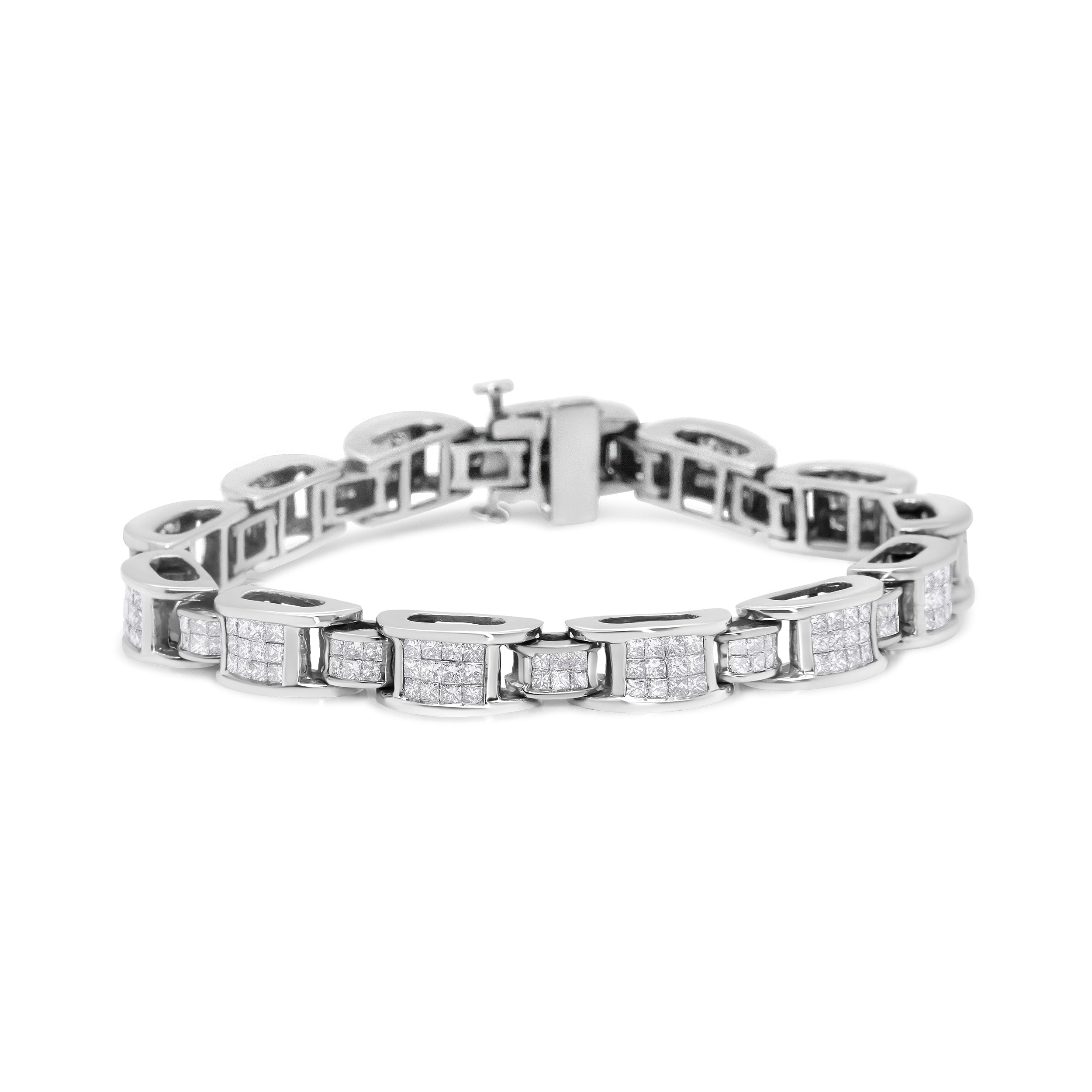 14K White Gold 5.0 Cttw Princess Cut Diamond Invisible Set Alternating Size D Shaped Links Tennis Bracelet (H-I Color, SI2-I1 Clarity) - 7†by Bids.com