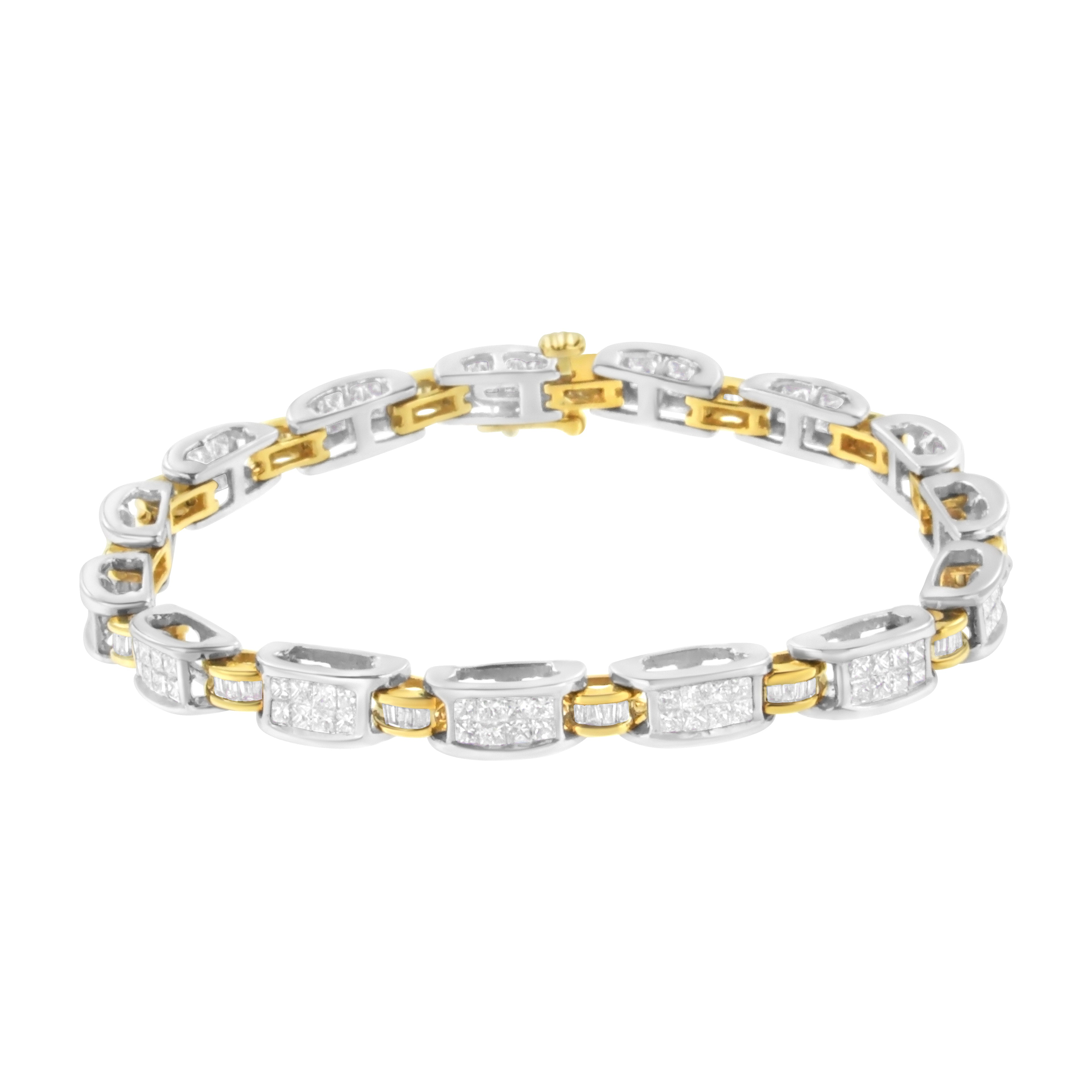 14K Two-Tone Gold Princess and Baguette-Cut Diamond Link Bracelet (3.00 cttw, H-I Color, SI1-SI2 Clarity) by Bids.com