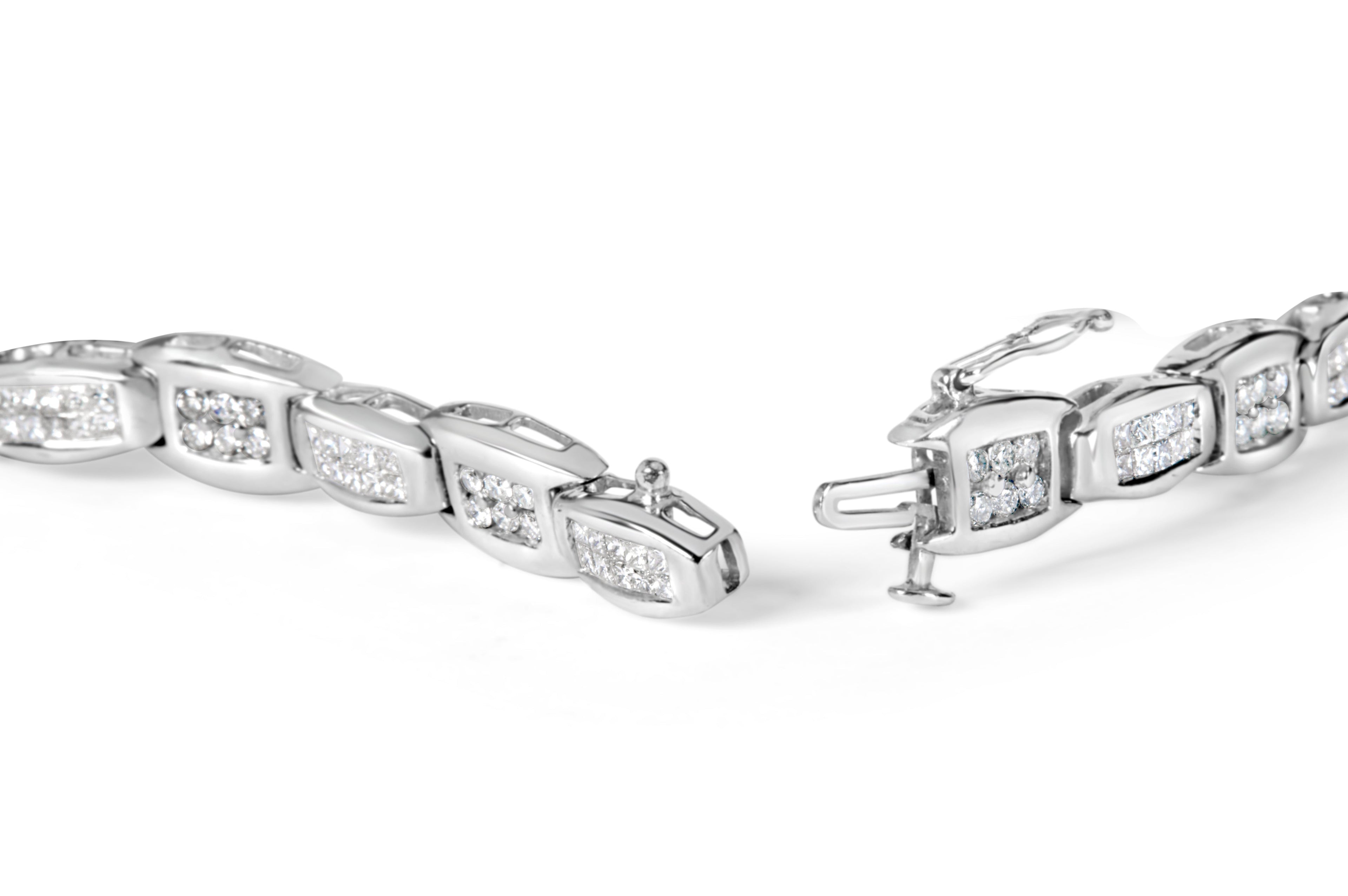 14K White Gold 2-1/2 Cttw Round-Brilliant & Baguette Cut Diamond 7" Alternating Flared Links Tennis Bracelet (H-I Color, SI1-SI2 Clarity) by Bids.com