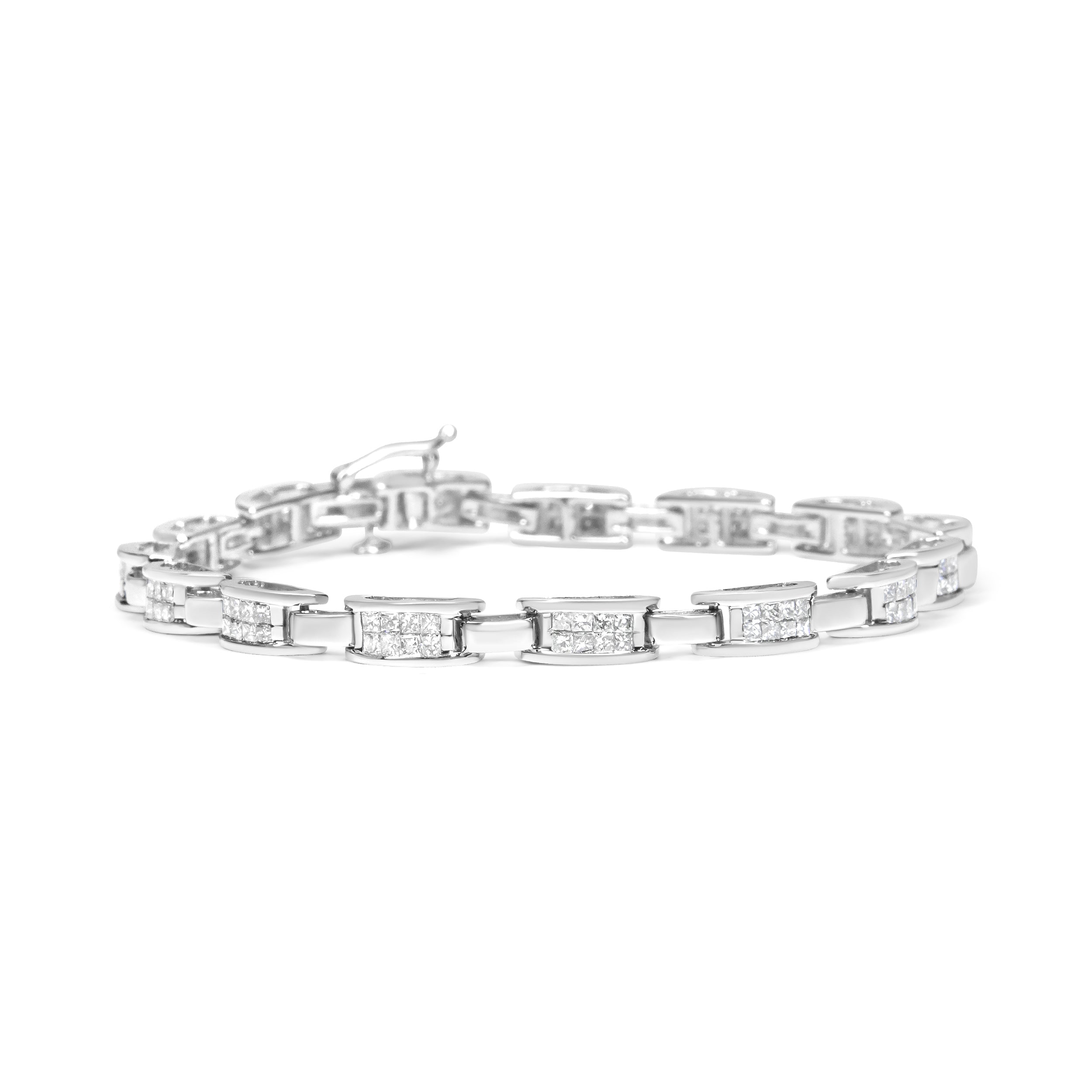 14K White Gold 2.0 Cttw Princess Cut Invisible Set Diamond Rectangular Link Bracelet (I-J Color, I1-I2 Clarity) - 7.25" by Bids.com