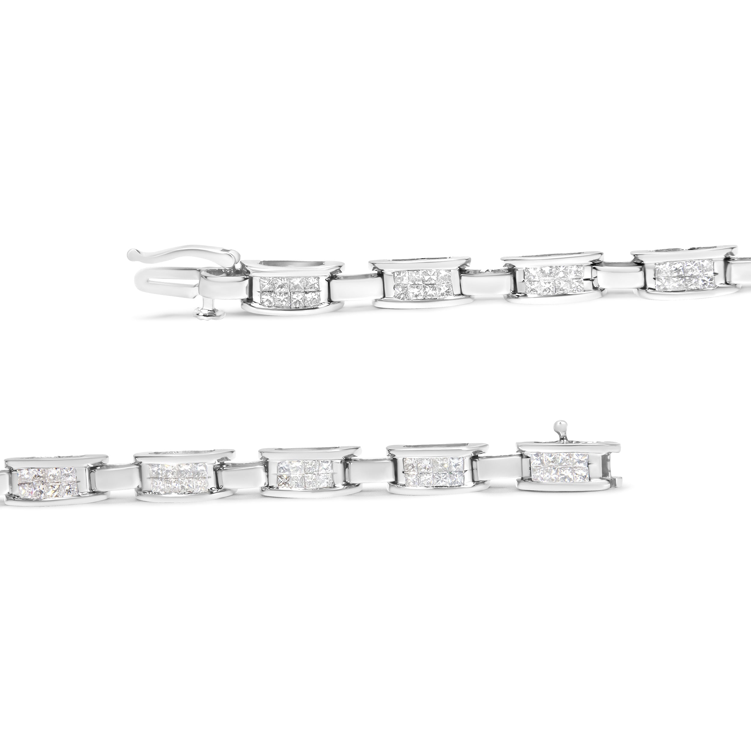 14K White Gold 2.0 Cttw Princess Cut Invisible Set Diamond Rectangular Link Bracelet (I-J Color, I1-I2 Clarity) - 7.25" by Bids.com