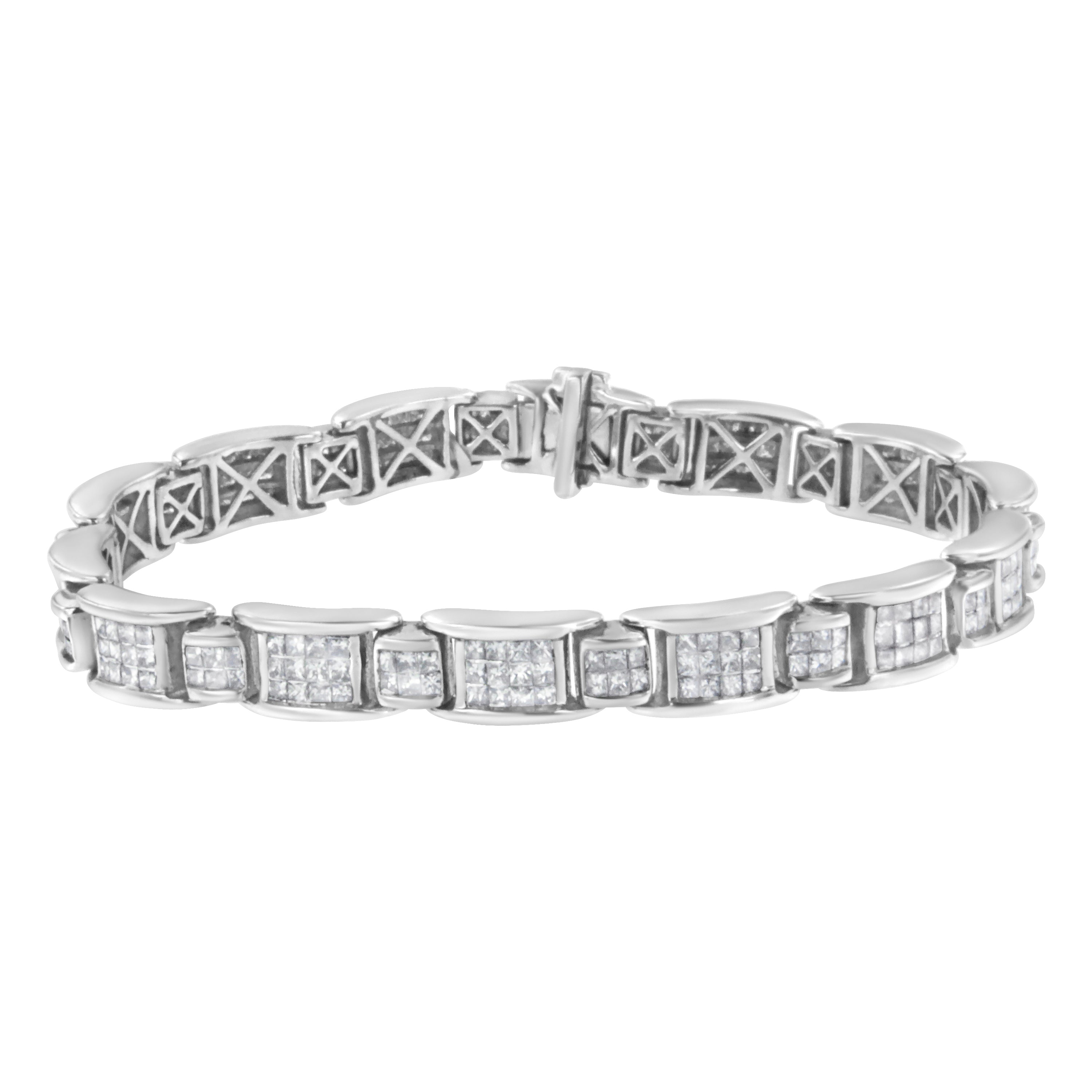 14K White Gold 5.0 Cttw Princess-Cut Diamond Rectangular Alternating Station 7" Tennis Bracelet (G-H Color, SI1-SI2 Clarity) by Bids.com