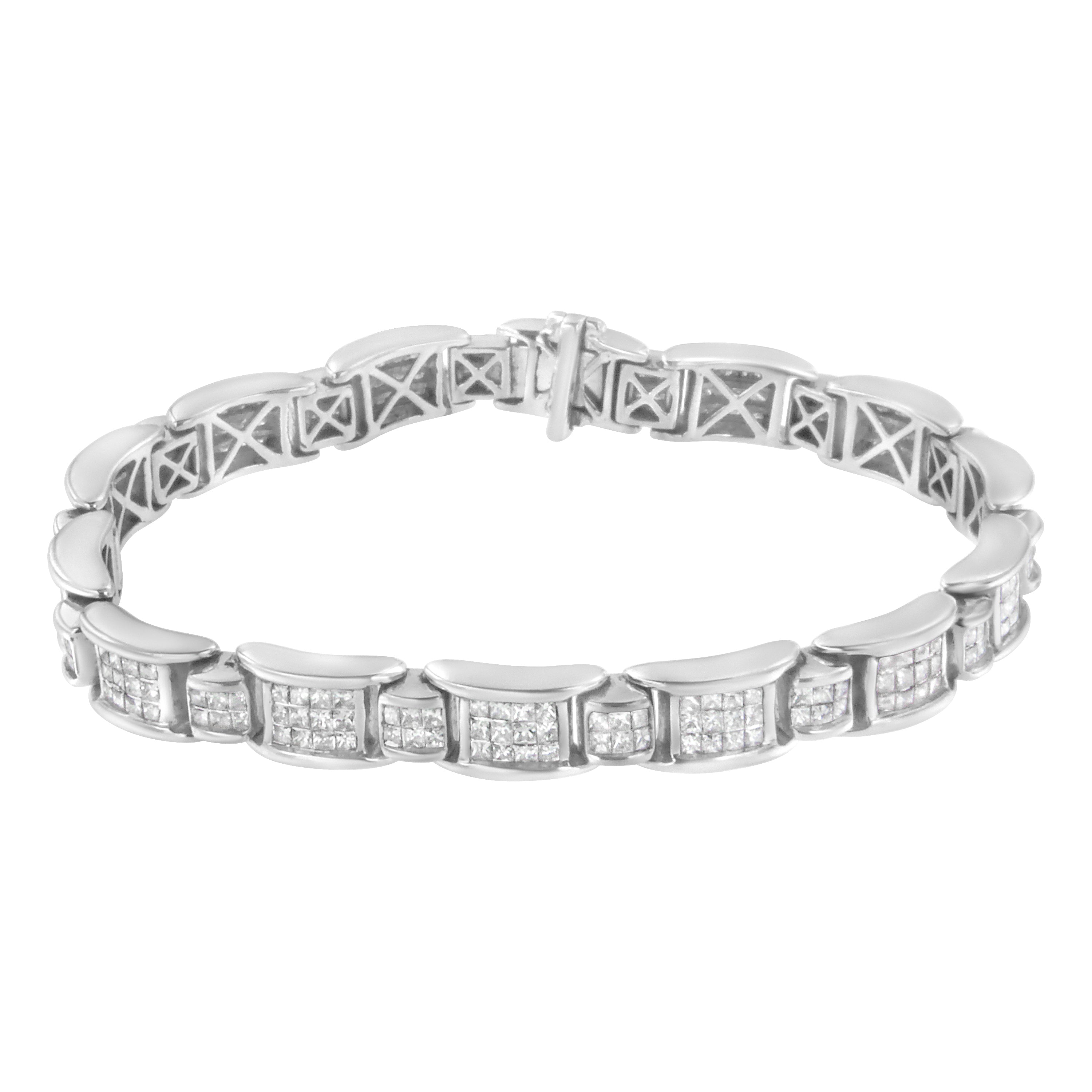 14K White Gold 5.0 Cttw Princess-Cut Diamond Rectangular Alternating Station 7" Tennis Bracelet (G-H Color, SI1-SI2 Clarity) by Bids.com