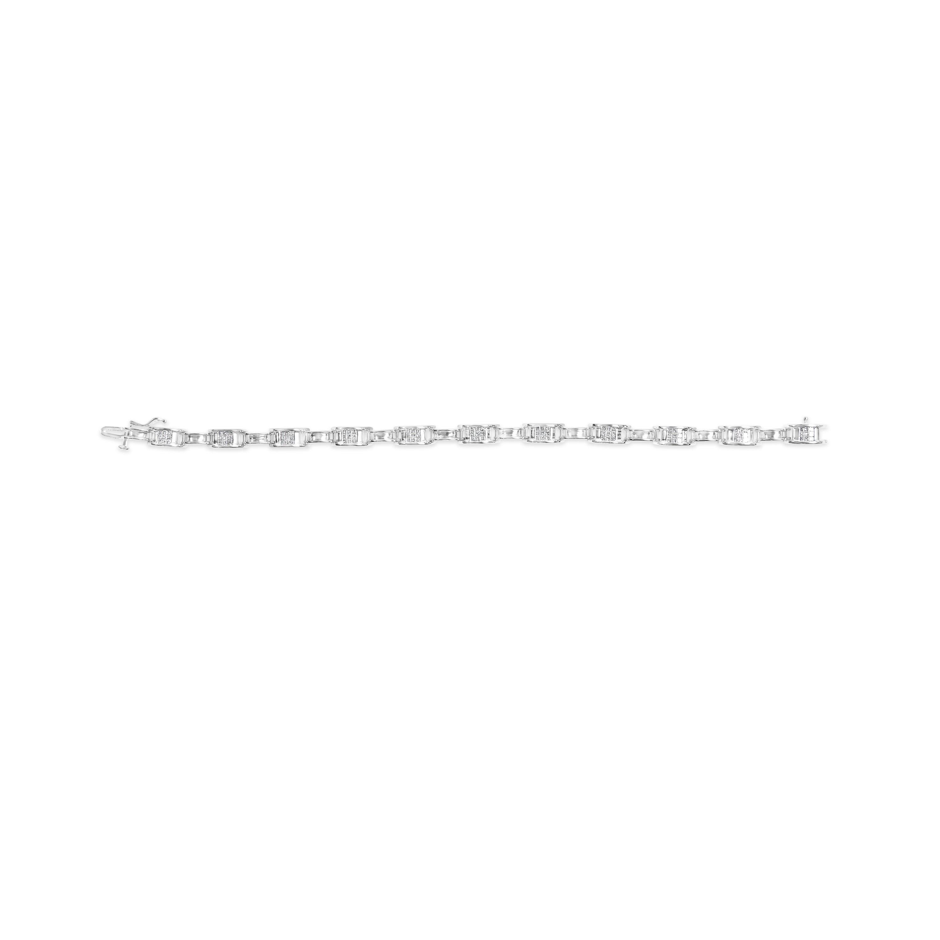 14K White Gold 1.0 Cttw Invisible Set Princess Diamond Alternating Link Tennis Bracelet (I-J Color, I1-I2 Clarity) - 7.25" by Bids.com