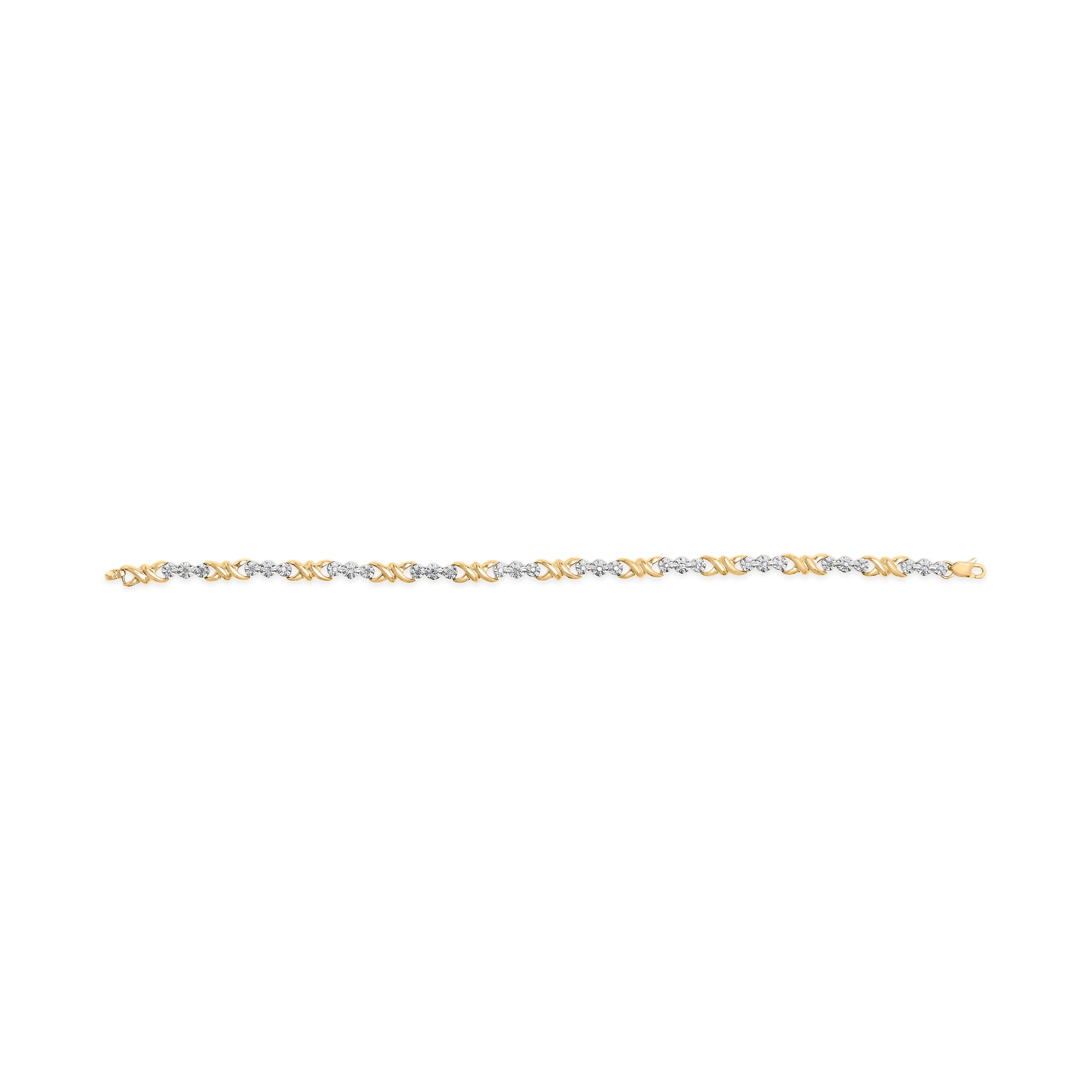 10k Yellow Gold 1/3 Cttw Diamond 3 Stone and X-Link Bracelet (I-J Color, I1-I2 Clarity) - 7.50" Inches by Bids.com