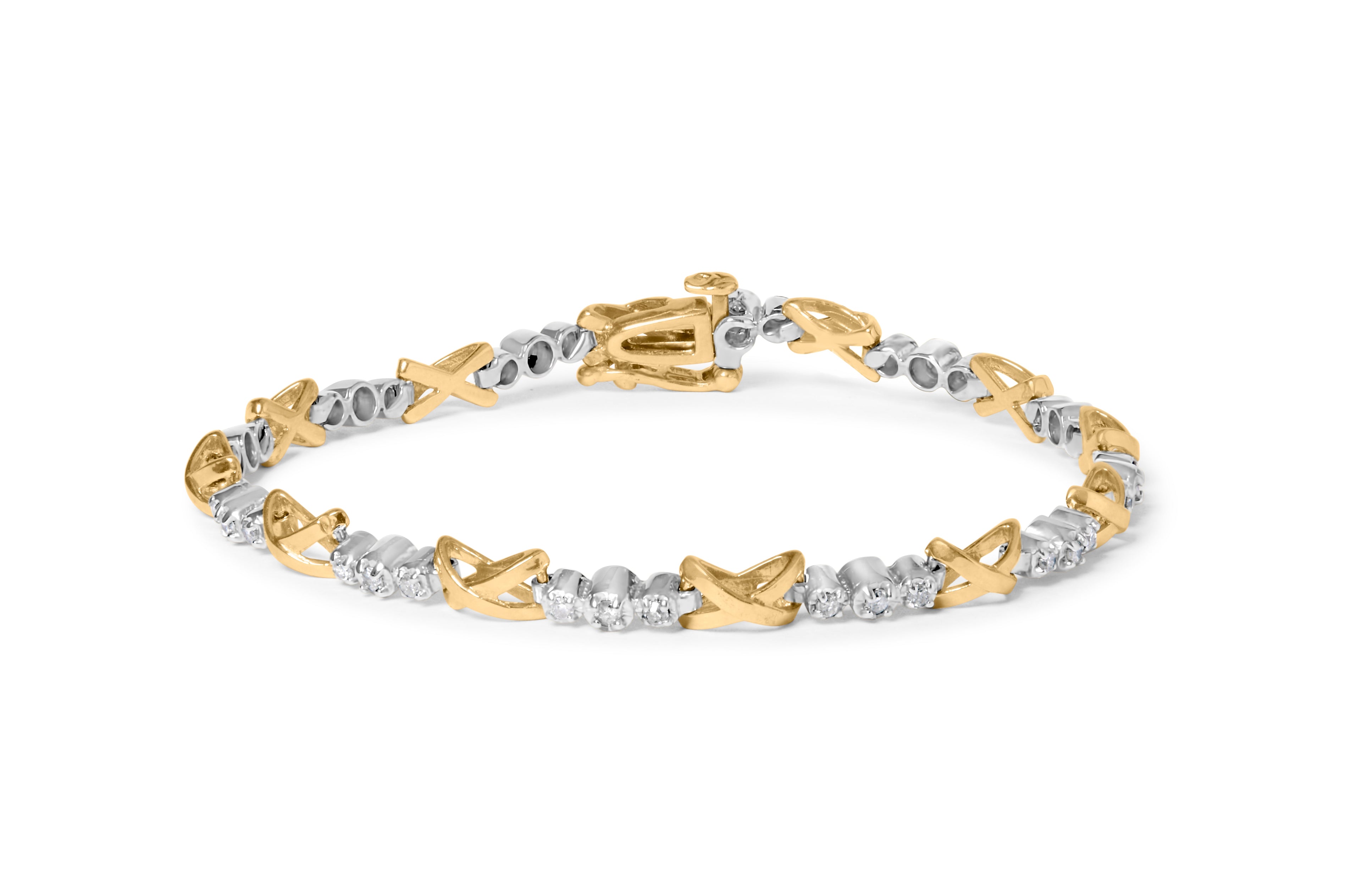 10K Two-Tone Gold 1/2 Cttw Diamond Alternating 3 Stone and X-Link 7" Bracelet (I-J Color, I2-I3 Clarity) by Bids.com