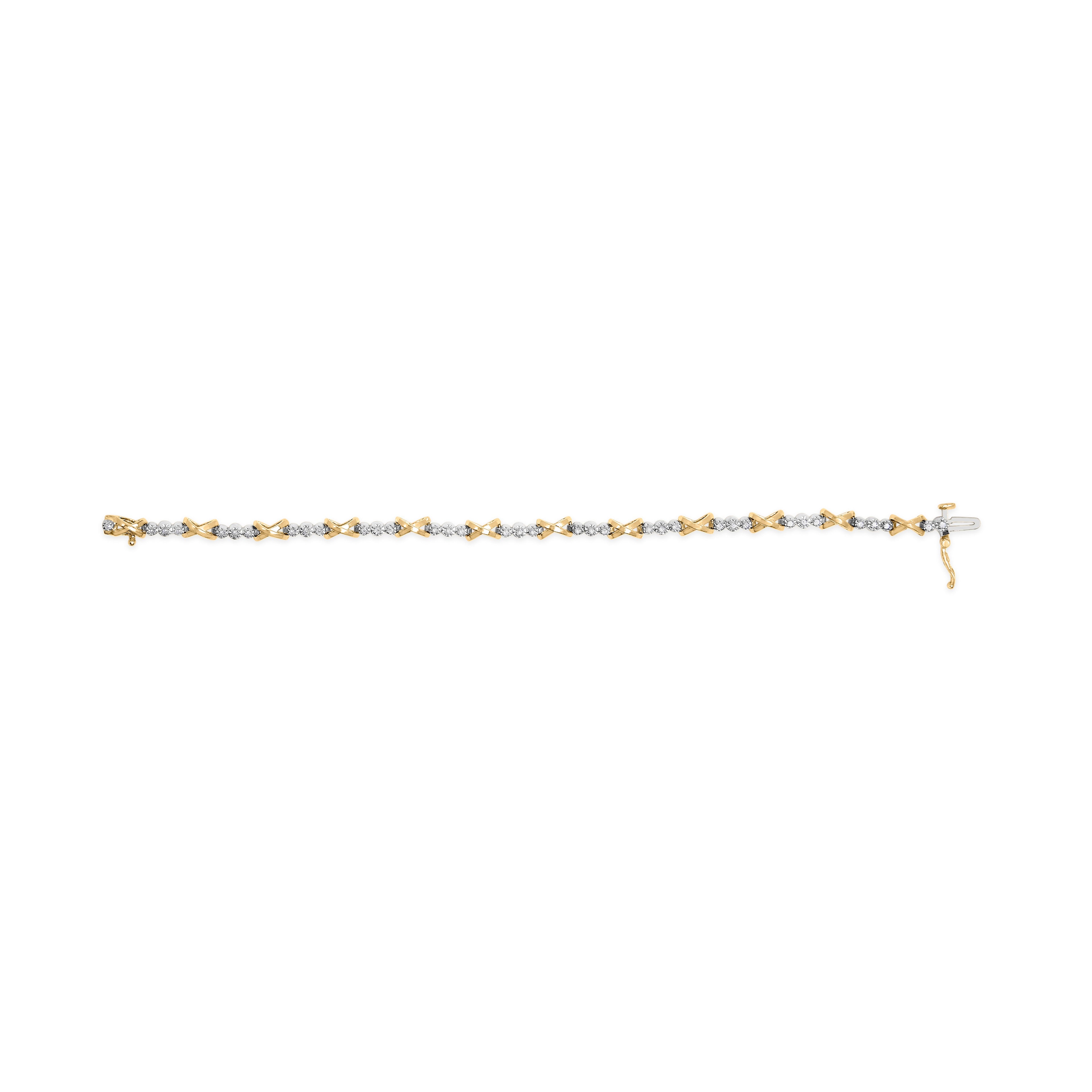 10K Two-Tone Gold 1/2 Cttw Diamond Alternating 3 Stone and X-Link 7" Bracelet (I-J Color, I2-I3 Clarity) by Bids.com