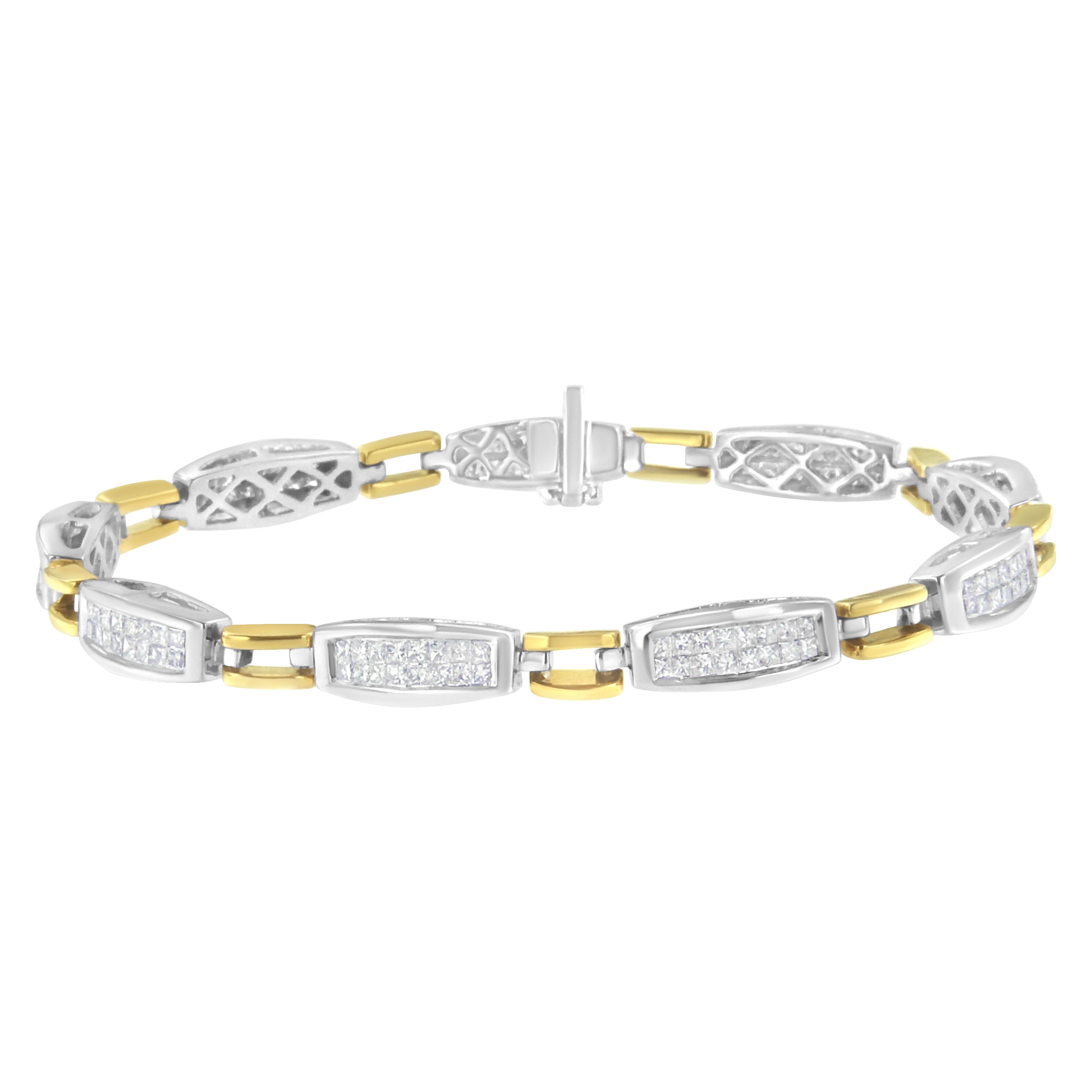 14K Yellow and White Gold 2.0 Cttw Princess Cut Diamond Tapered and Equal Sign Link Bracelet (G-H Color, SI1-SI2 Clarity) - 7" by Bids.com
