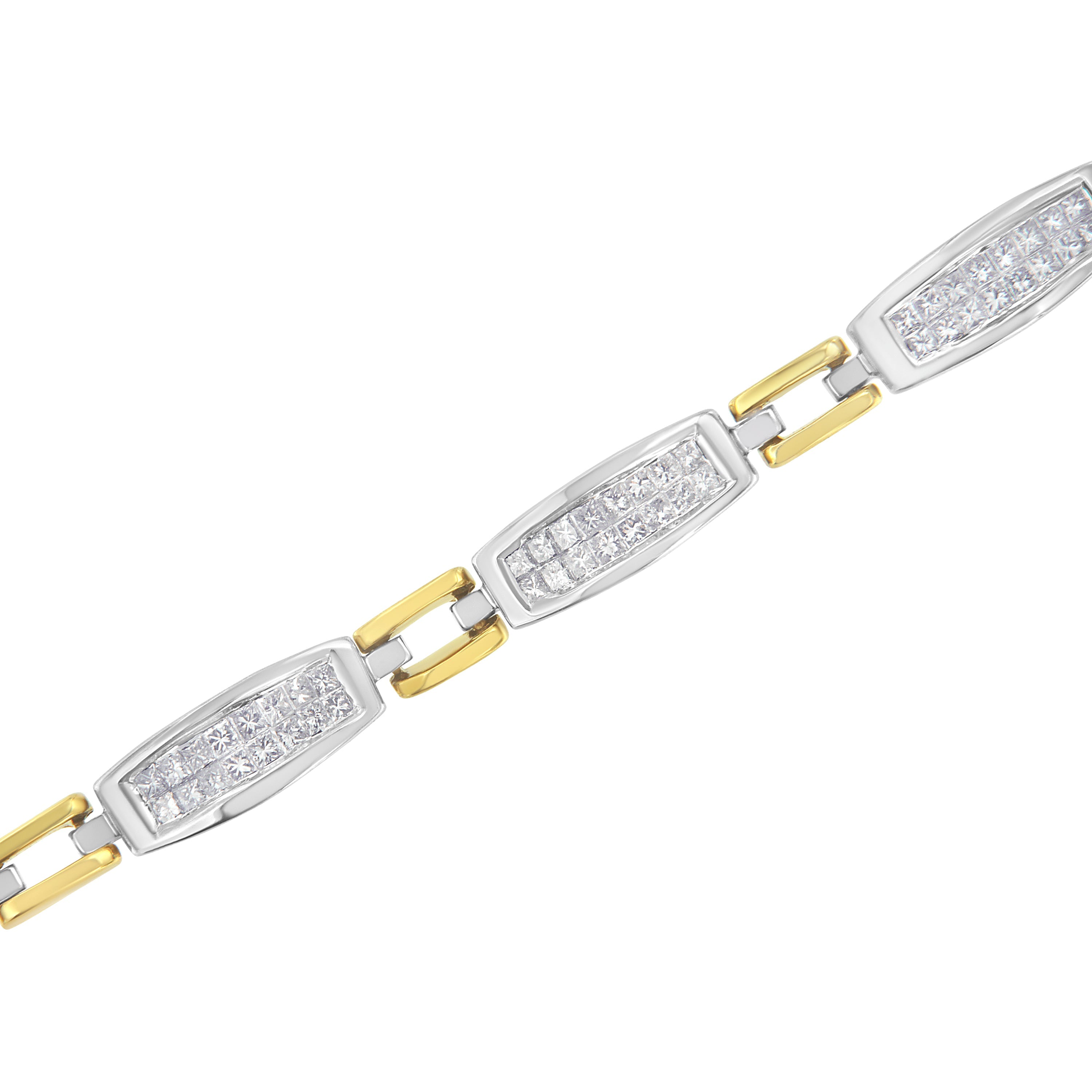 14K Yellow and White Gold 2.0 Cttw Princess Cut Diamond Tapered and Equal Sign Link Bracelet (G-H Color, SI1-SI2 Clarity) - 7" by Bids.com