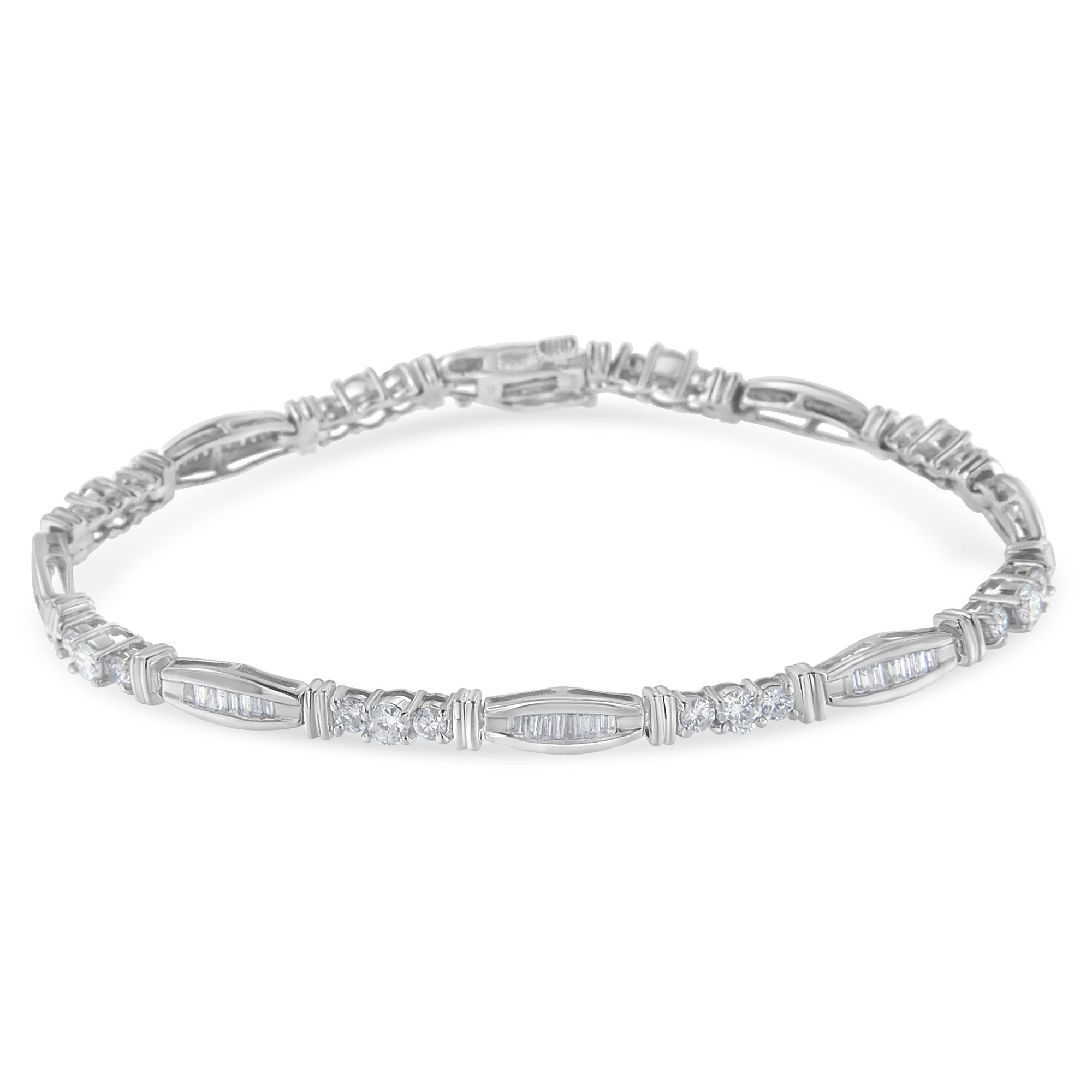 10K White Gold Geometric Pattern Diamond Tennis Bracelet (3 cttw, H-I Color, SI2-I1 Clarity) by Bids.com