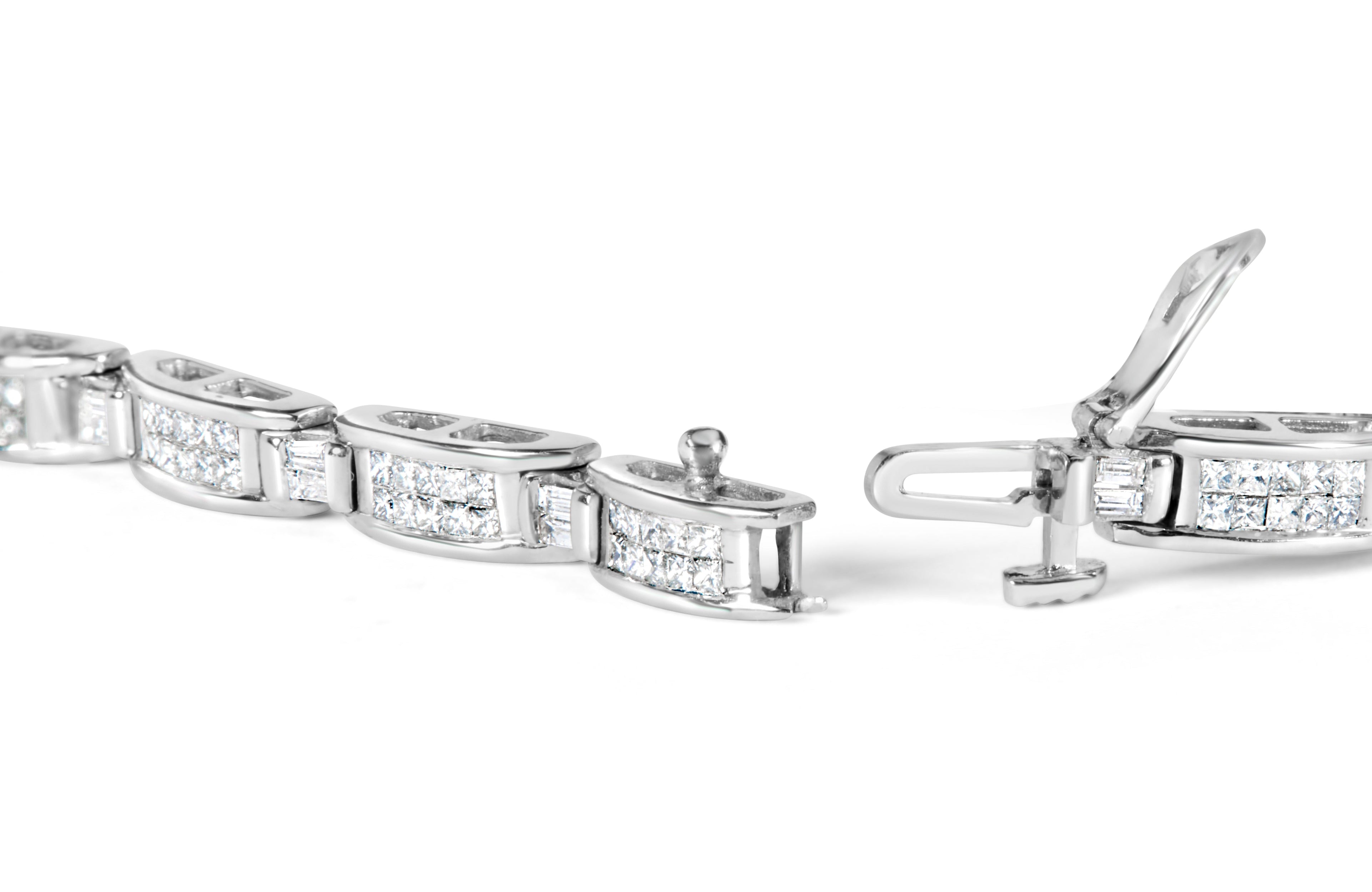 14K White Gold 2.0 Cttw Baguette and Princess-Cut Diamond Tennis Bracelet (H-I Color, SI1-SI2 Clarity) - 7" by Bids.com