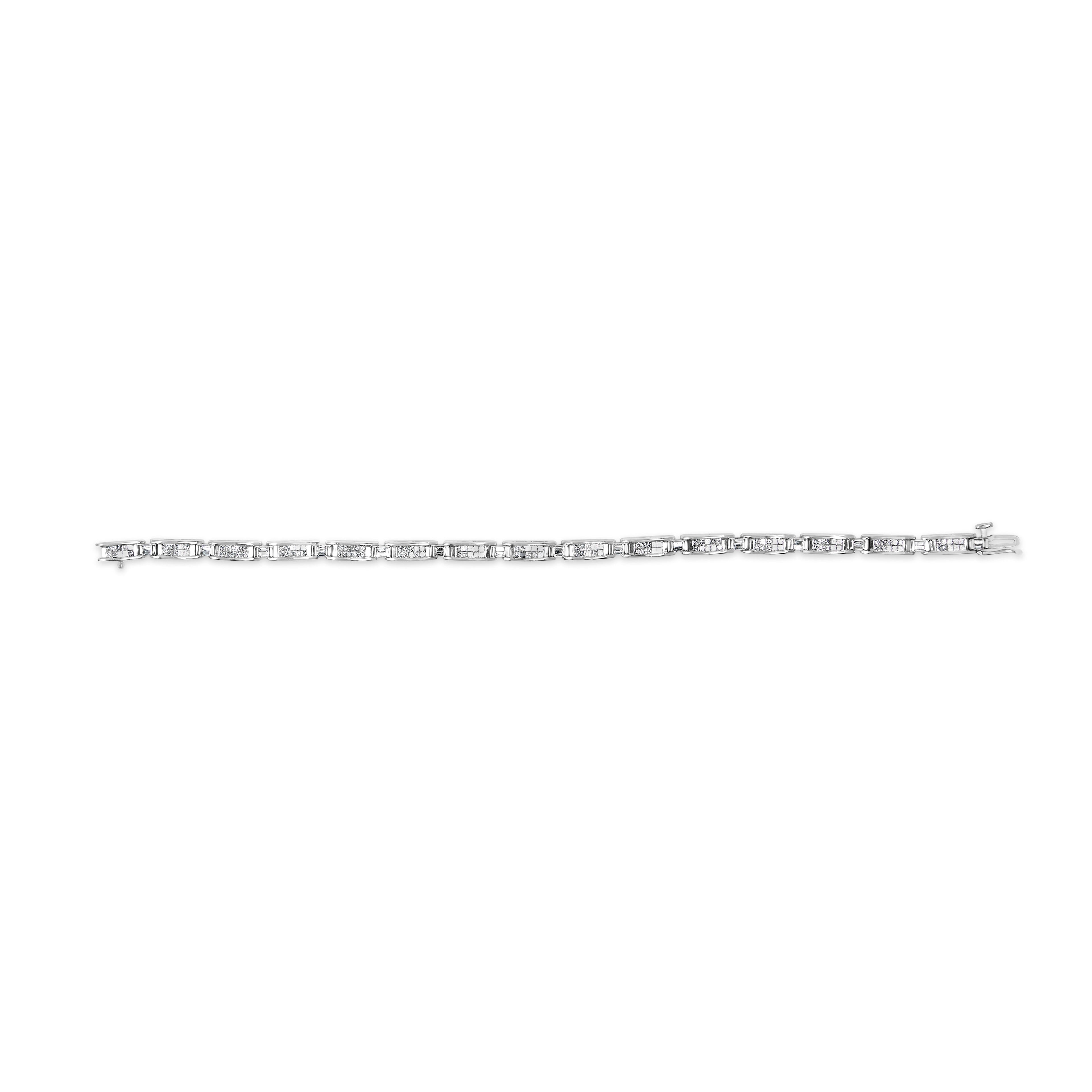 14K White Gold 2.0 Cttw Baguette and Princess-Cut Diamond Tennis Bracelet (H-I Color, SI1-SI2 Clarity) - 7" by Bids.com