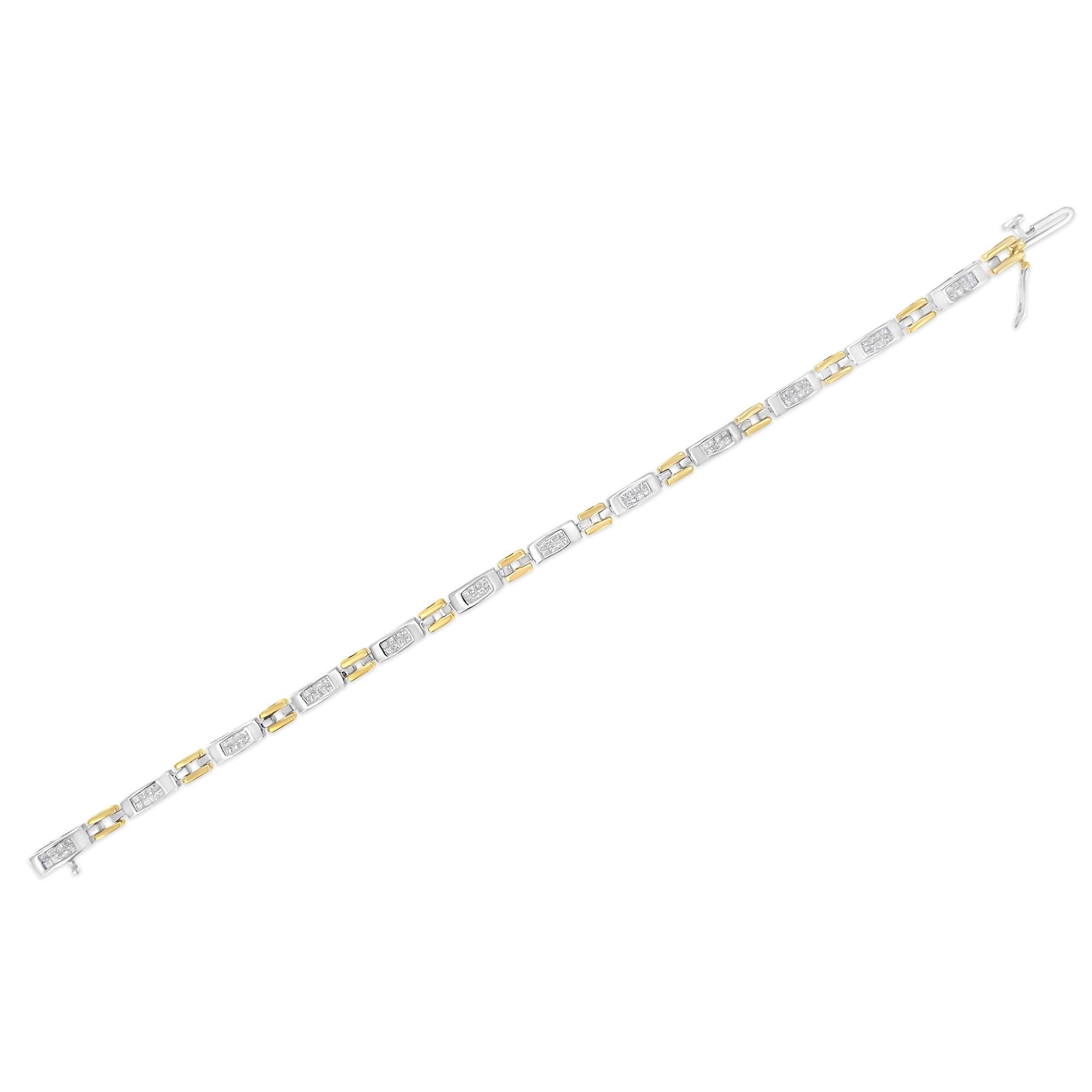 10K Two-Tone Gold Princess Cut Diamond Geo Link Bracelet (1.00 cttw, H-I Color, SI1-SI2 Clarity) by Bids.com