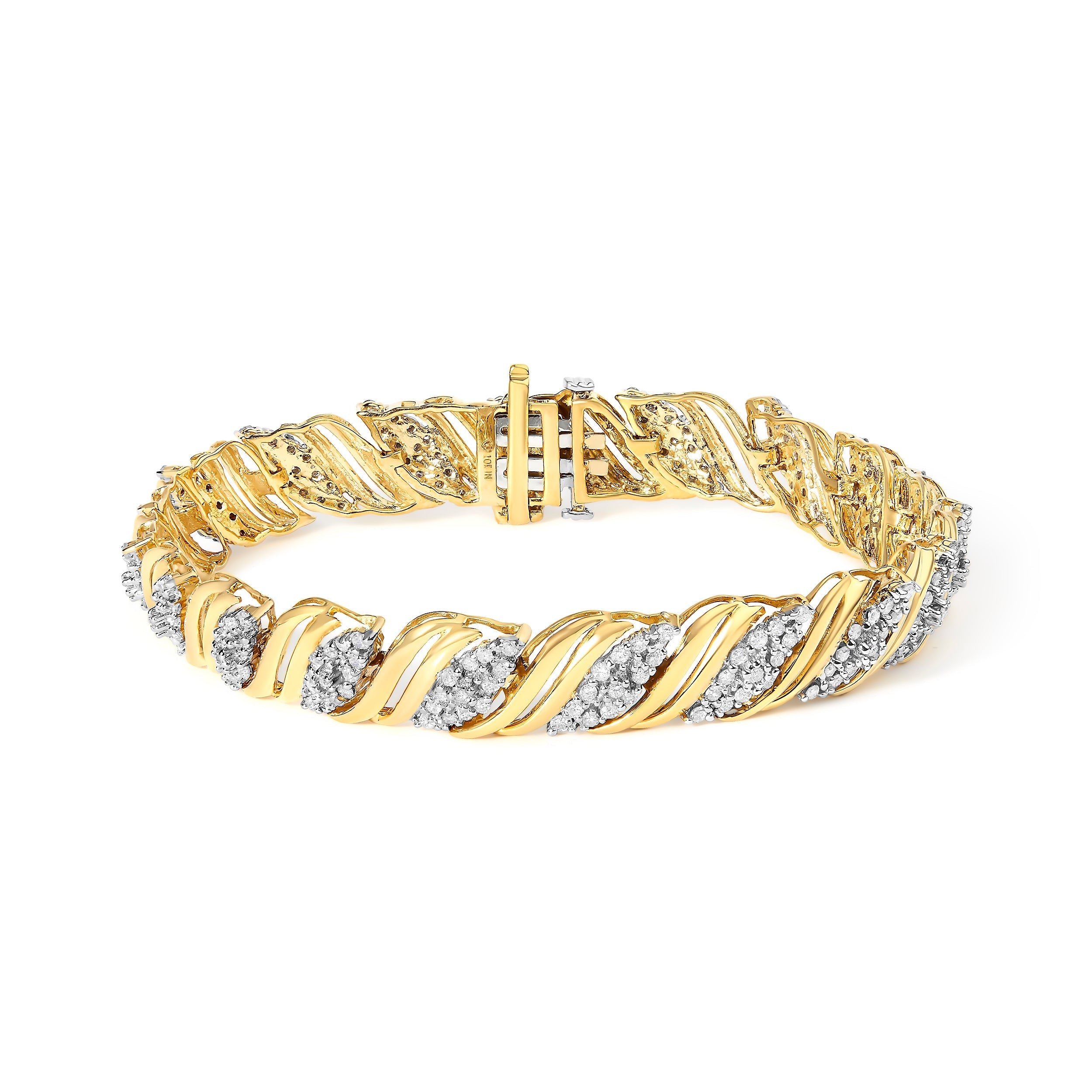 10K Yellow Gold 2.0 Cttw Diamond S-Link Twist Design Link Bracelet DestGlow