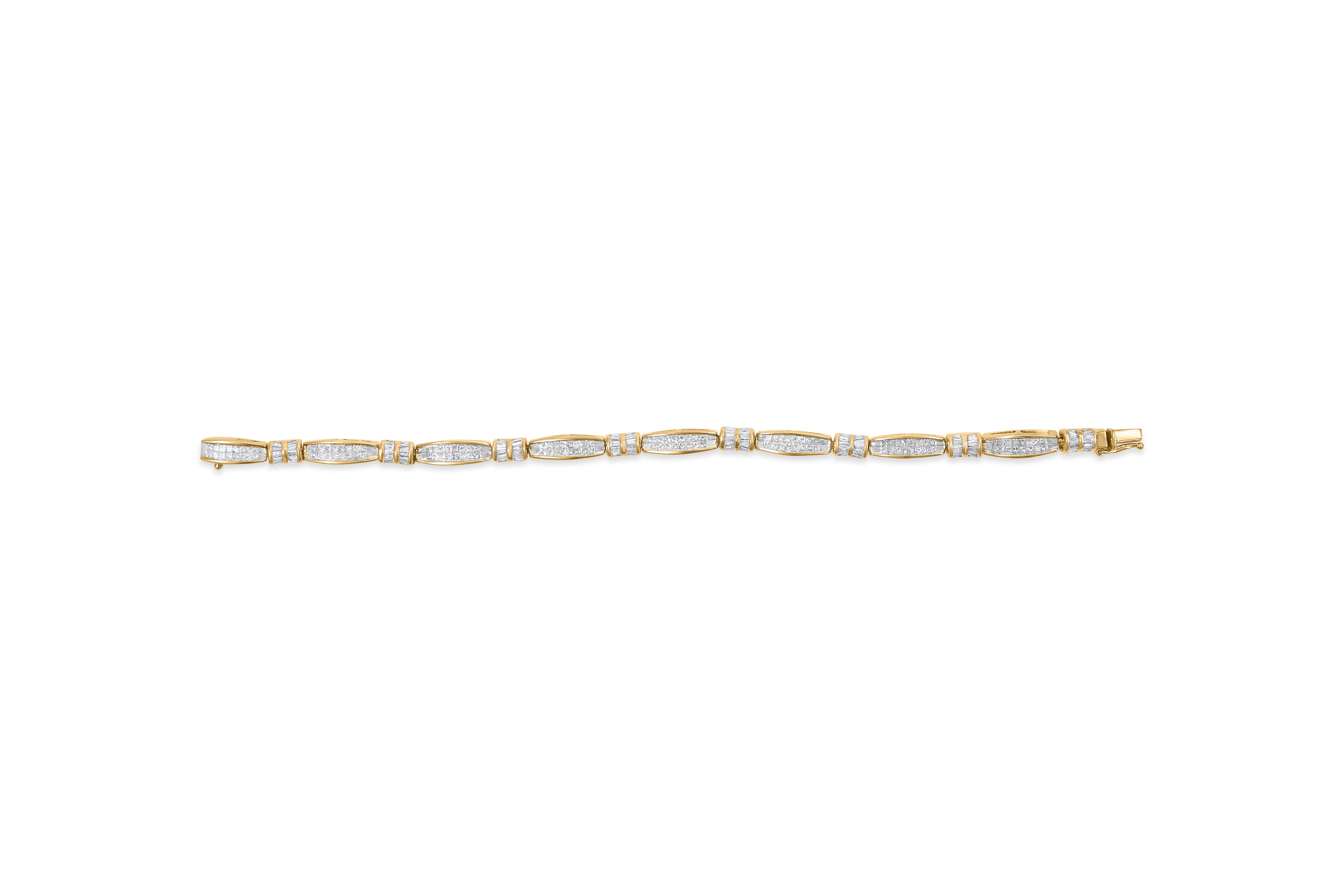 14K Yellow Gold Princess and Baguette Cut Diamond Beaded Bracelet (3.00 cttw, H-I Color, SI1-SI2 Clarity) by Bids.com