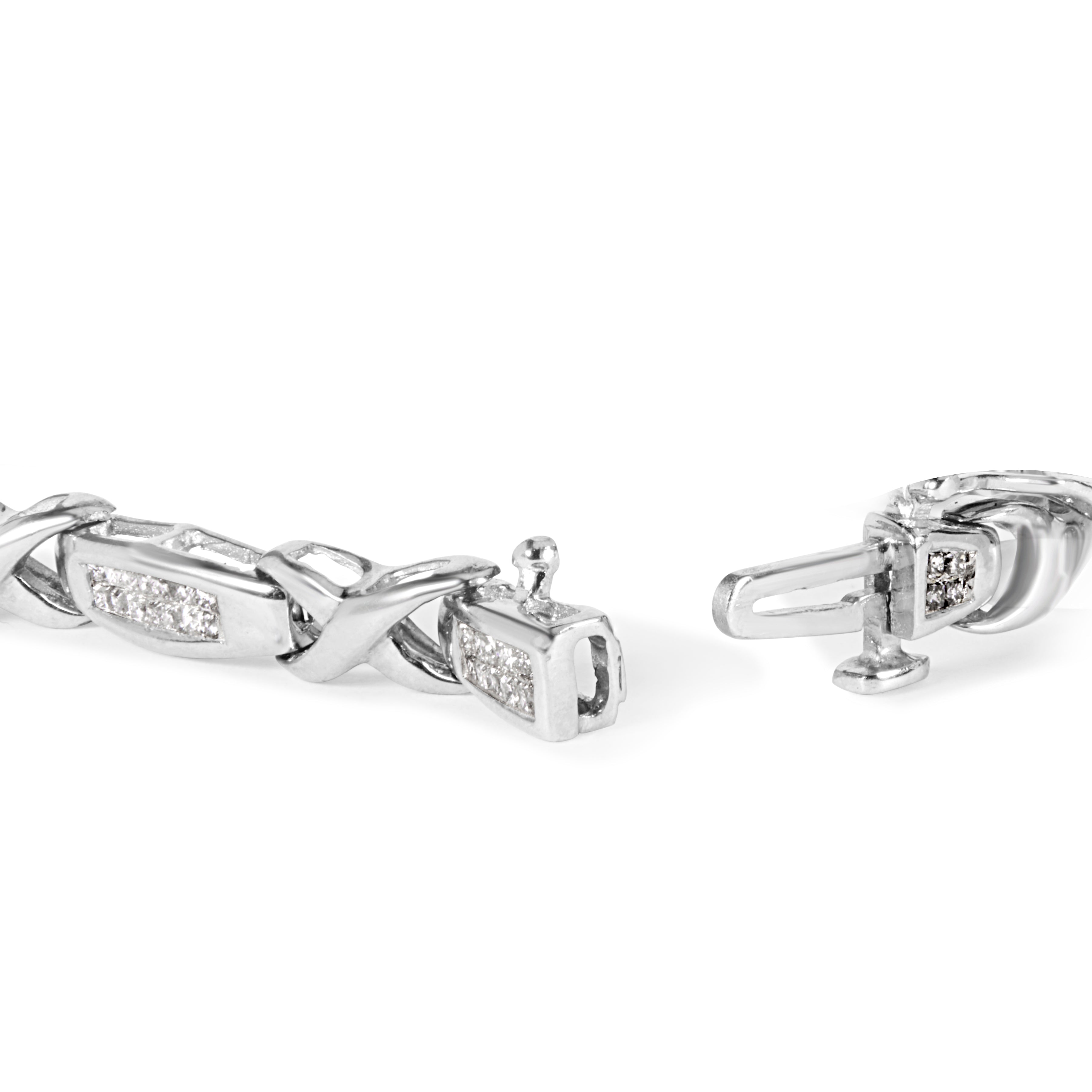 14K White Gold 1.0 Cttw Invisible-Set Princess Diamond Tennis Bracelet (H-I Color, SI1-SI2 Clarity) - 7" DestGlow