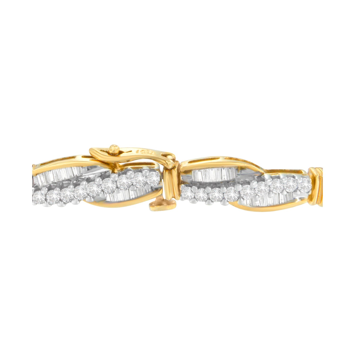 14K Yellow Gold Round and Baguette Cut Winding Love Diamond Bracelet (3.00 cttw, H-I Color, SI1-SI2 Clarity) by Bids.com