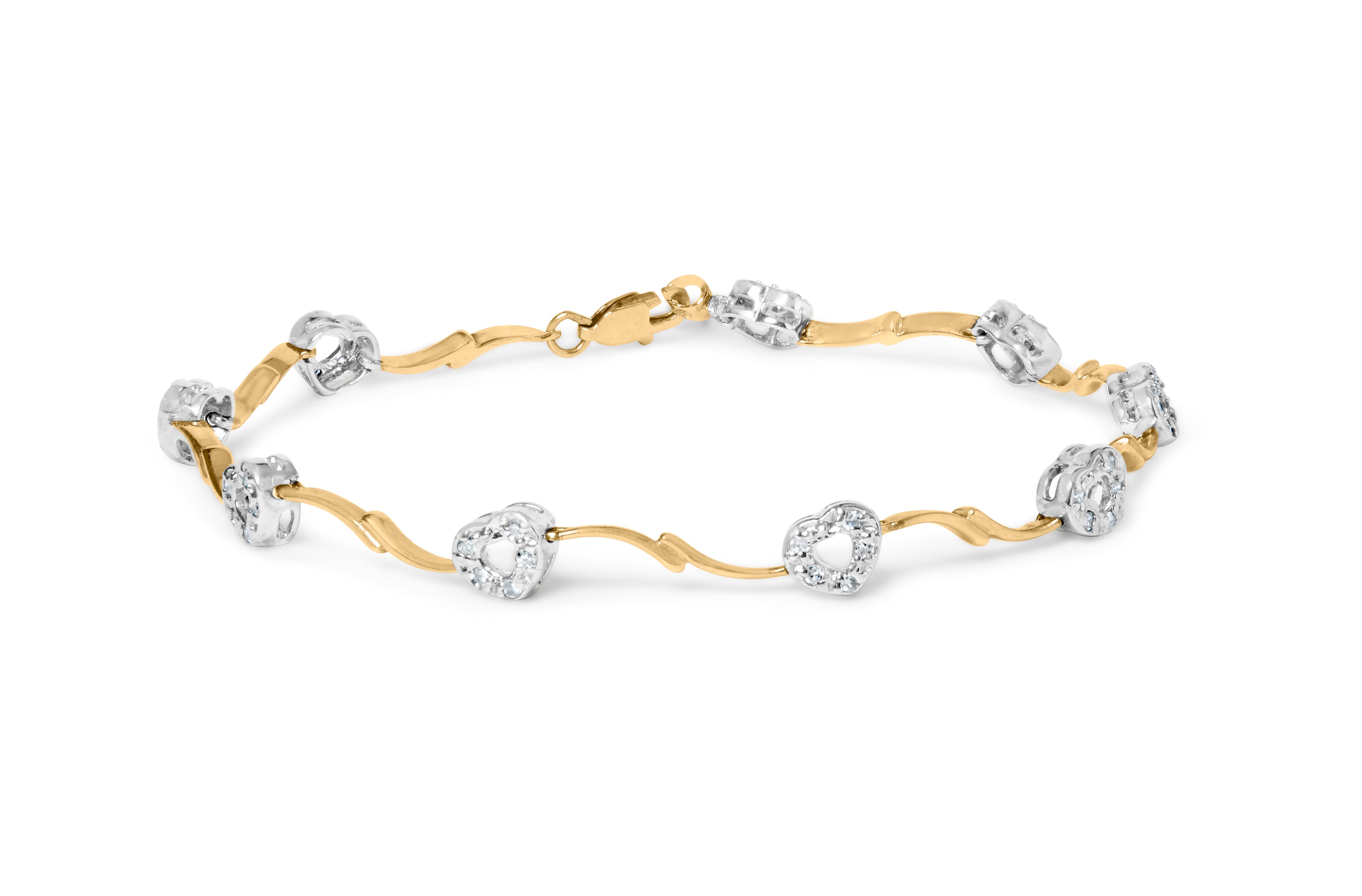 10k Two-Tone Gold 1/3 Cttw Diamond Pave Set Heart S-Link 7.25" Bracelet (I-J Color, I2-I3 Clarity) by Bids.com