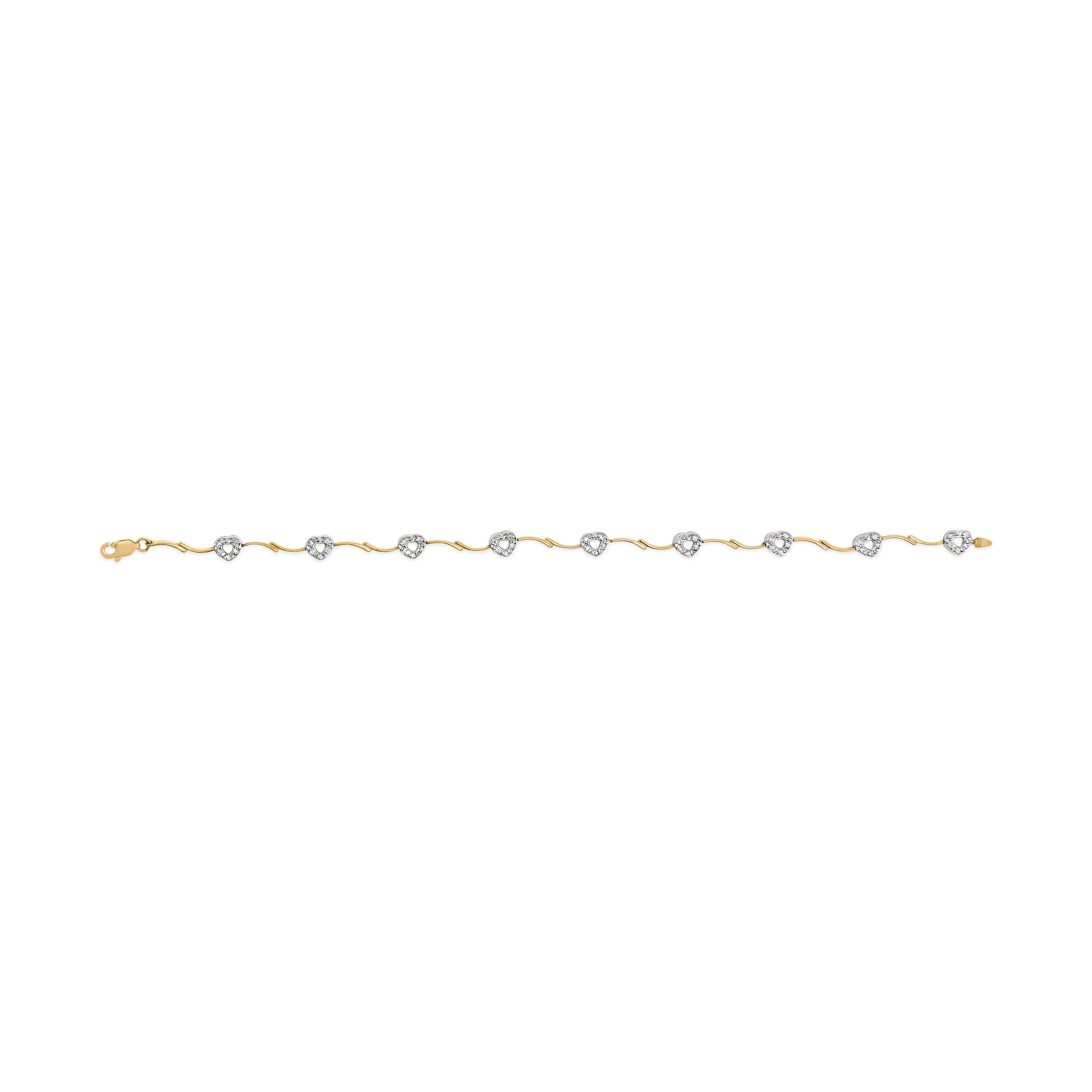 10k Two-Tone Gold 1/3 Cttw Diamond Pave Set Heart S-Link 7.25" Bracelet (I-J Color, I2-I3 Clarity) by Bids.com
