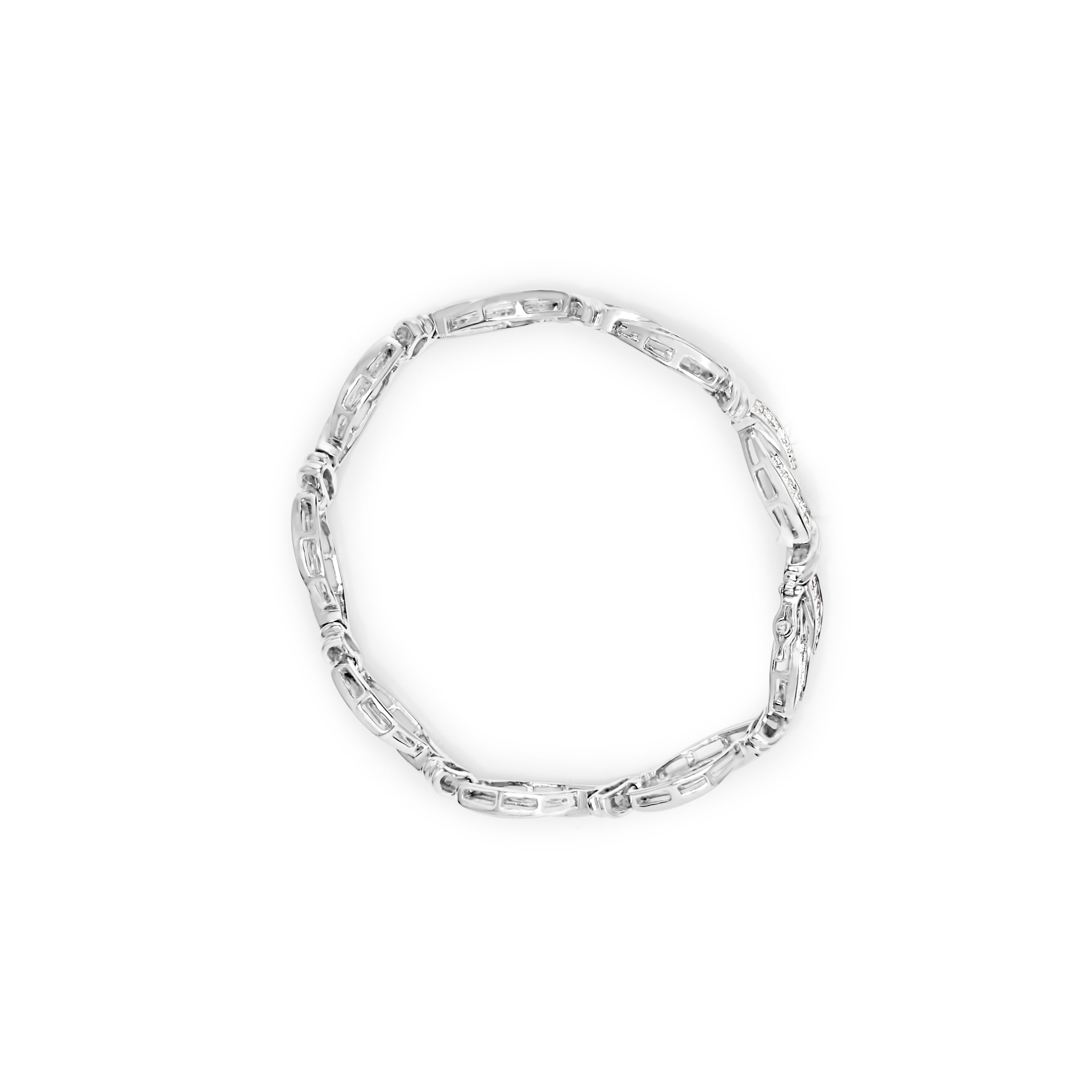 14K White Gold 4.0 Cttw Invisble Set Princess-Cut Diamond Wave Style Link Bracelet (H-I Color, SI2-I1 Clarity) - 7" by Bids.com