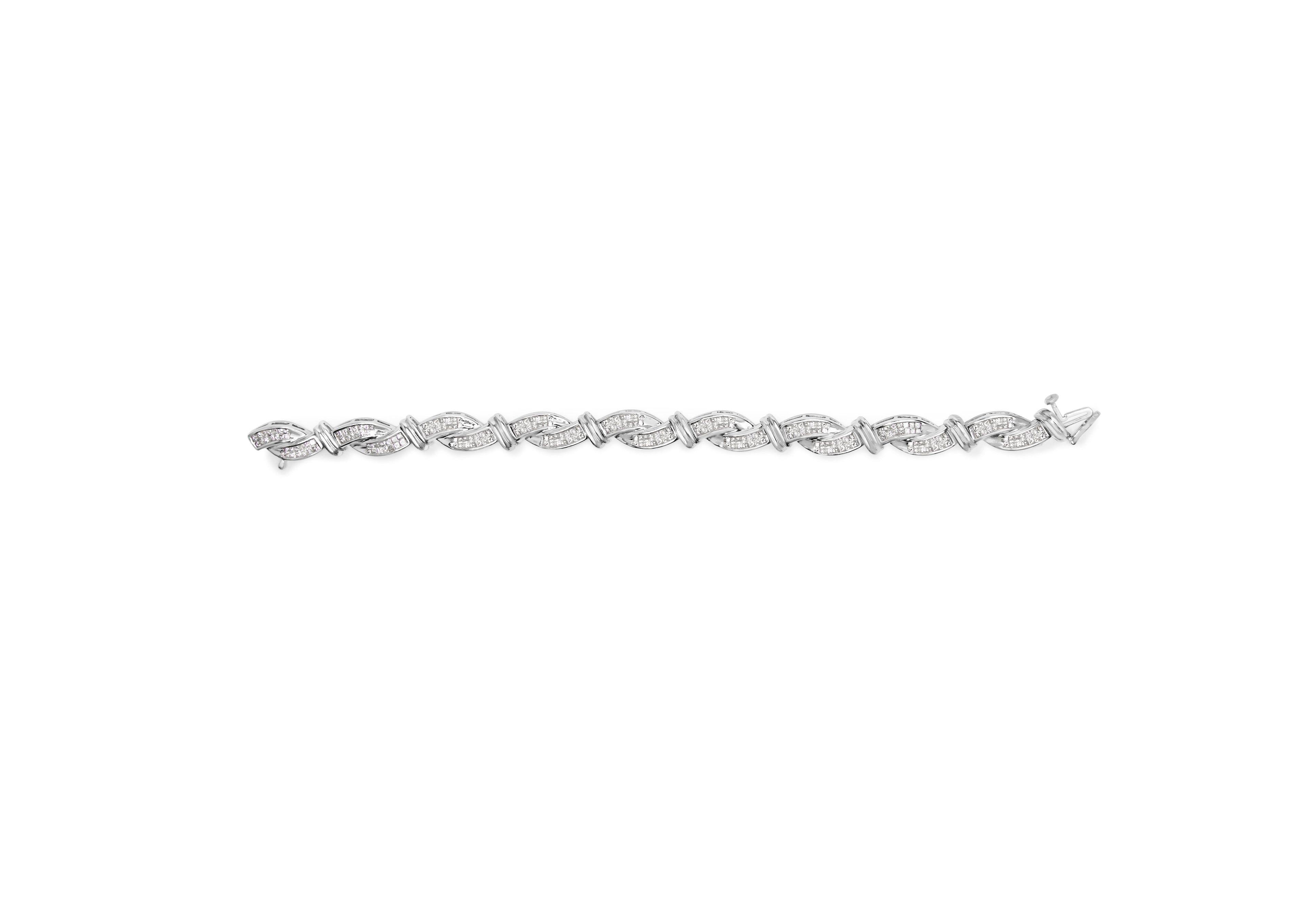 14K White Gold 4.0 Cttw Invisble Set Princess-Cut Diamond Wave Style Link Bracelet (H-I Color, SI2-I1 Clarity) - 7" by Bids.com