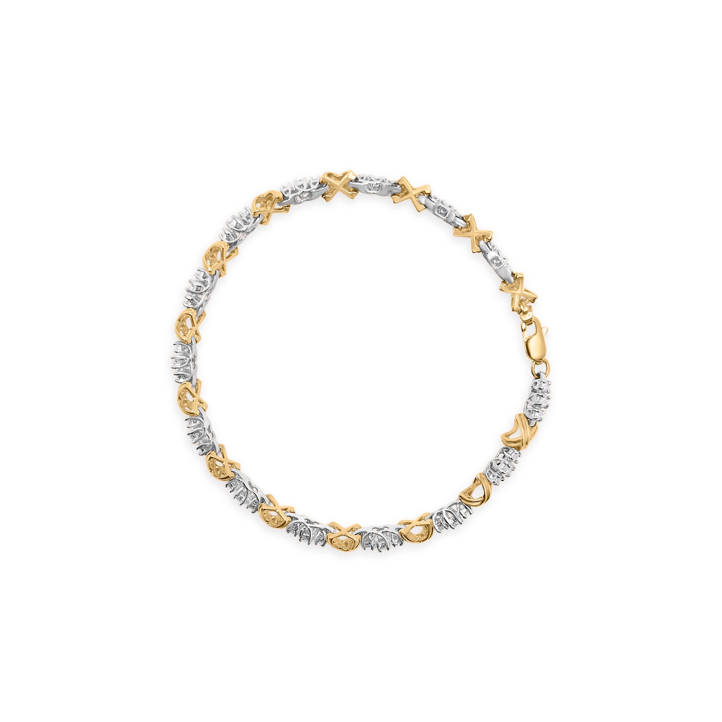 10K Two-Tone Gold 1.00 Cttw Diamond X-Link Link Bracelet by Bids.com