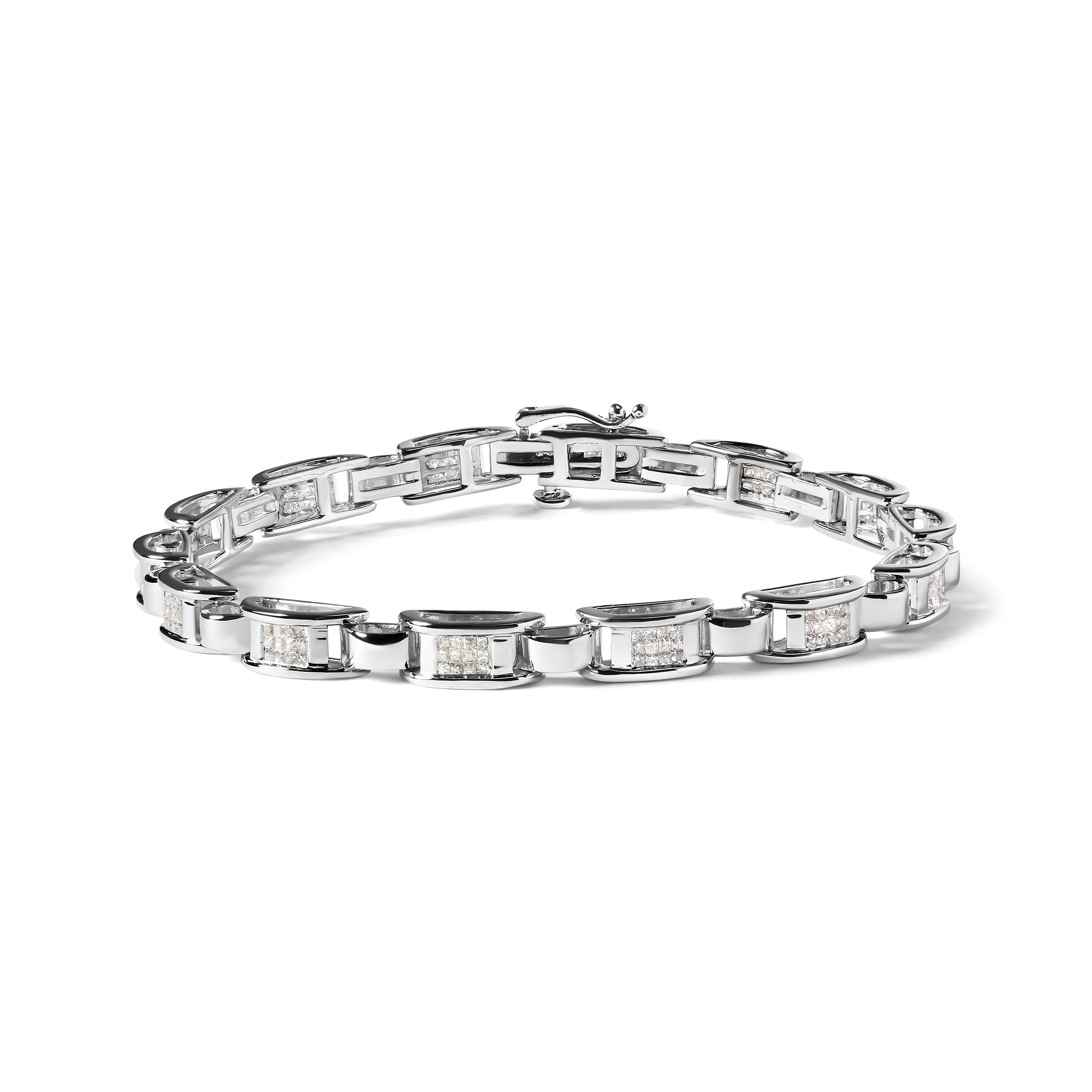 14K White Gold 1.00 Cttw Princess-Cut Diamond Link Bracelet (I-J Color, I1-I2 Clarity) - Size 7.25 by Bids.com