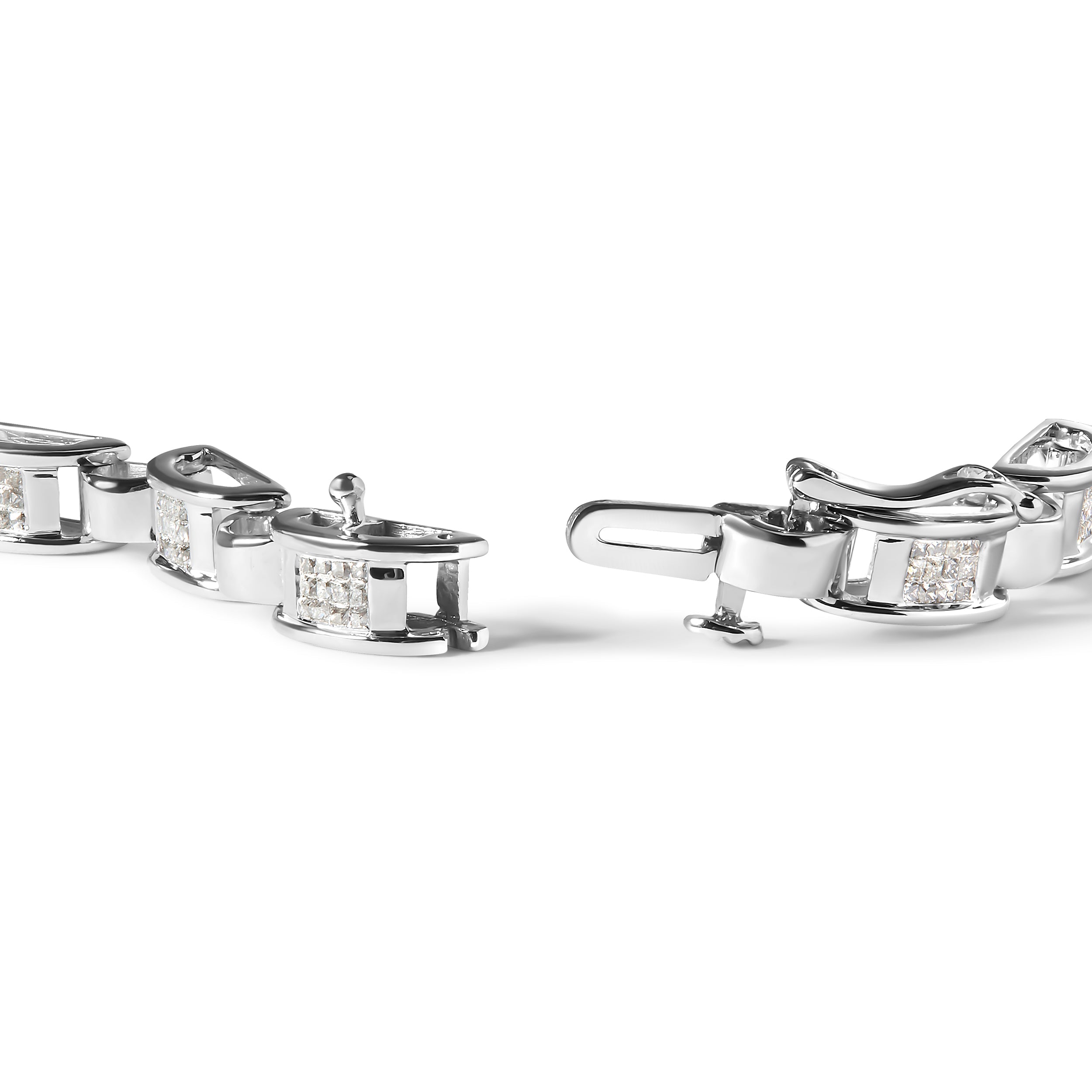 14K White Gold 1.00 Cttw Princess-Cut Diamond Link Bracelet (I-J Color, I1-I2 Clarity) - Size 7.25 by Bids.com