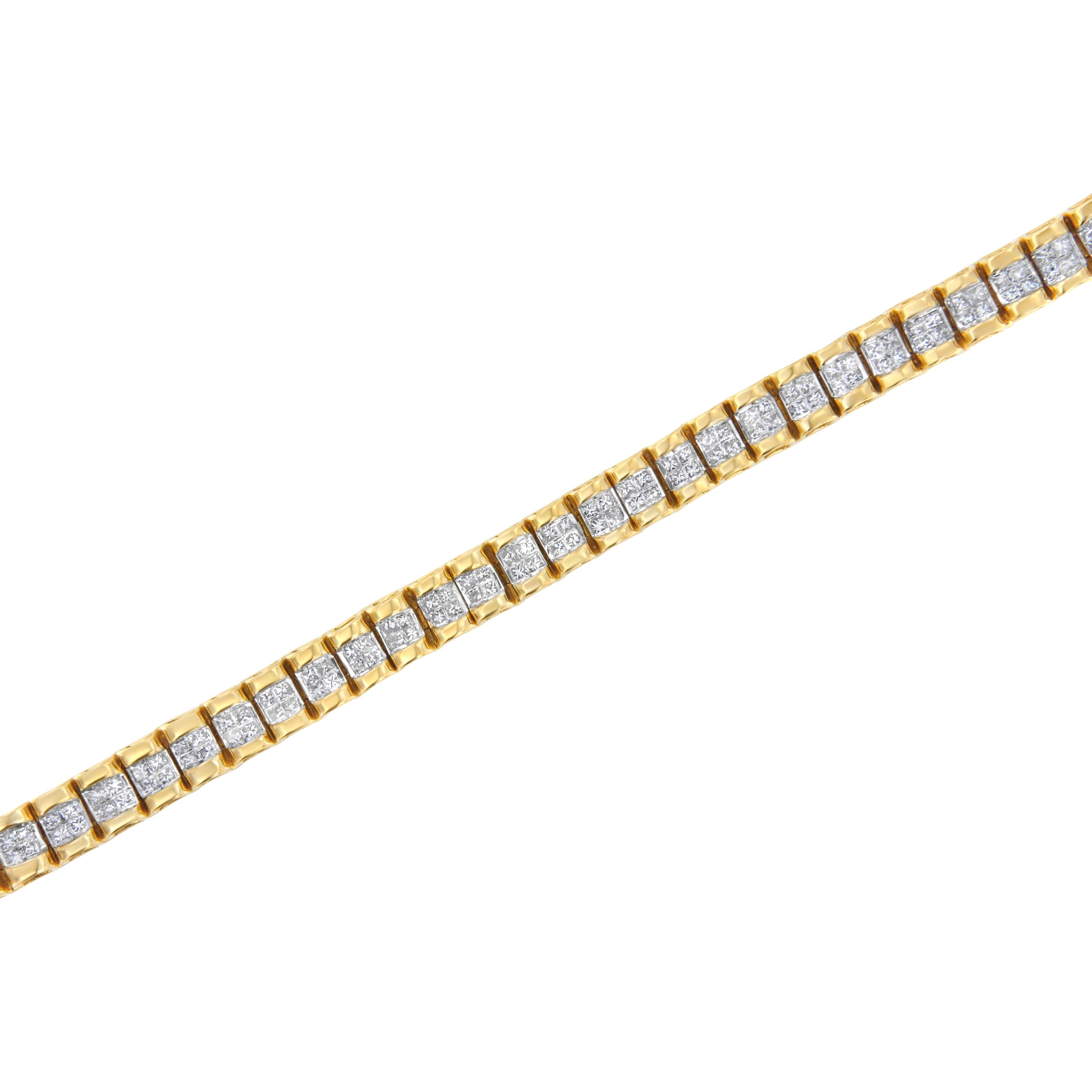 14K Yellow Gold 3.0 Cttw Princess Cut Quad Invisible Set Tennis Bracelet (H-I Color, SI1-SI2 Clarity) - 7â€