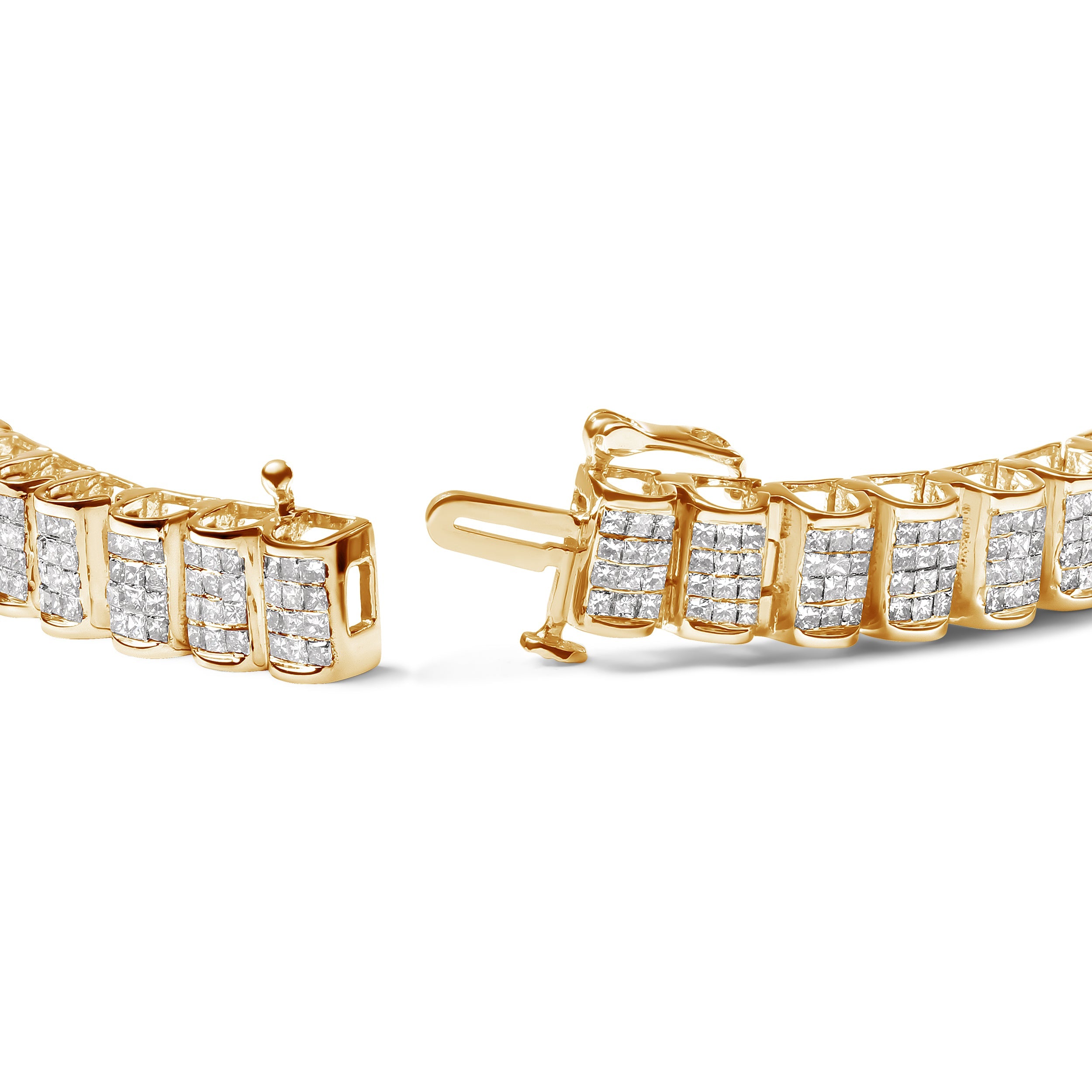 14K Yellow Gold 5.0 Cttw Invisible Set Princess-cut Diamond Buckle Link Tennis Bracelet (H-I Color, SI2-I1 Clarity) - Size 7.25" by Bids.com