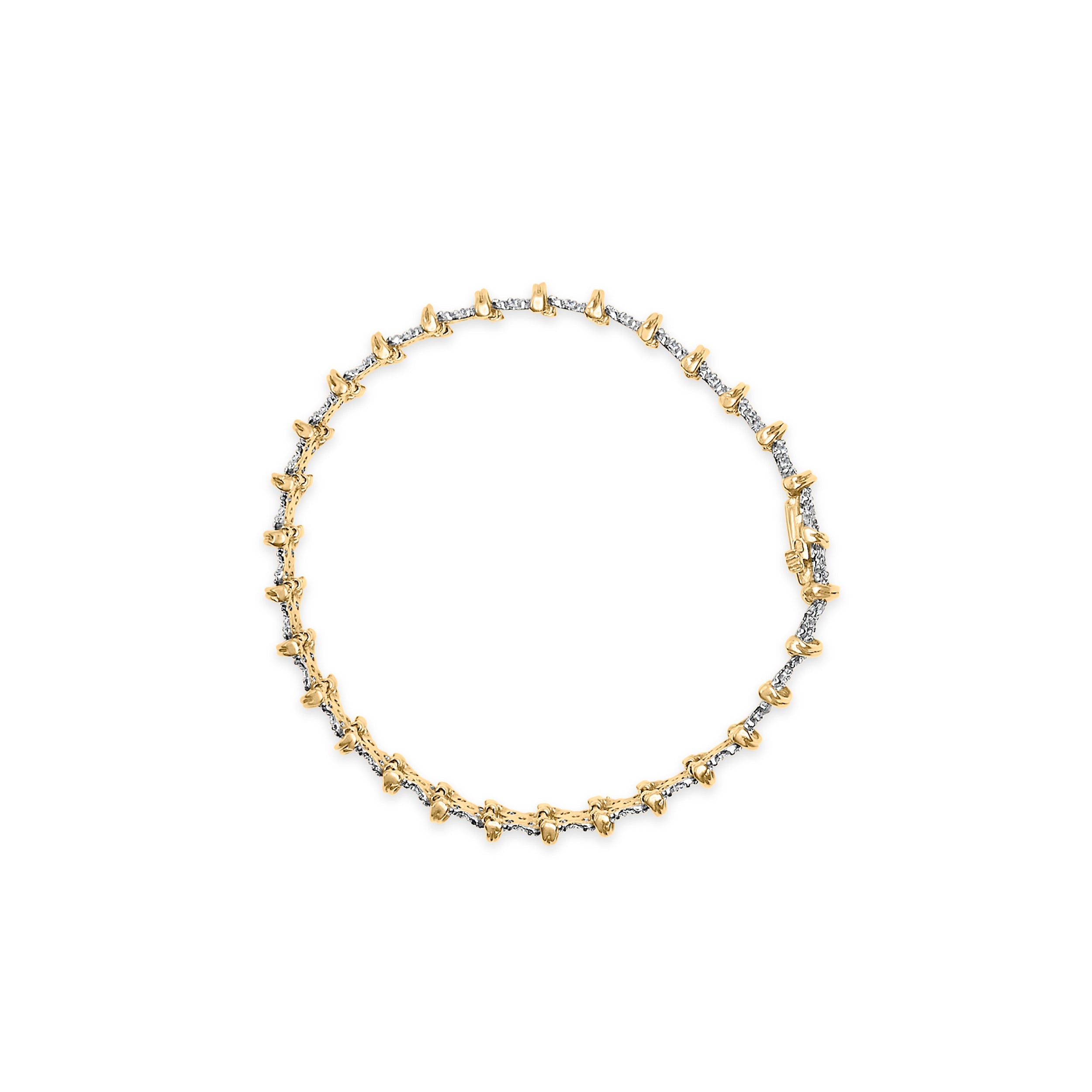 10K Yellow Gold Plated .925 Sterling Silver 2.0 Cttw Round Diamond Cluster "X" Shaped Link Bracelet (H-I Color, I3 Clarity) - 7" by Bids.com