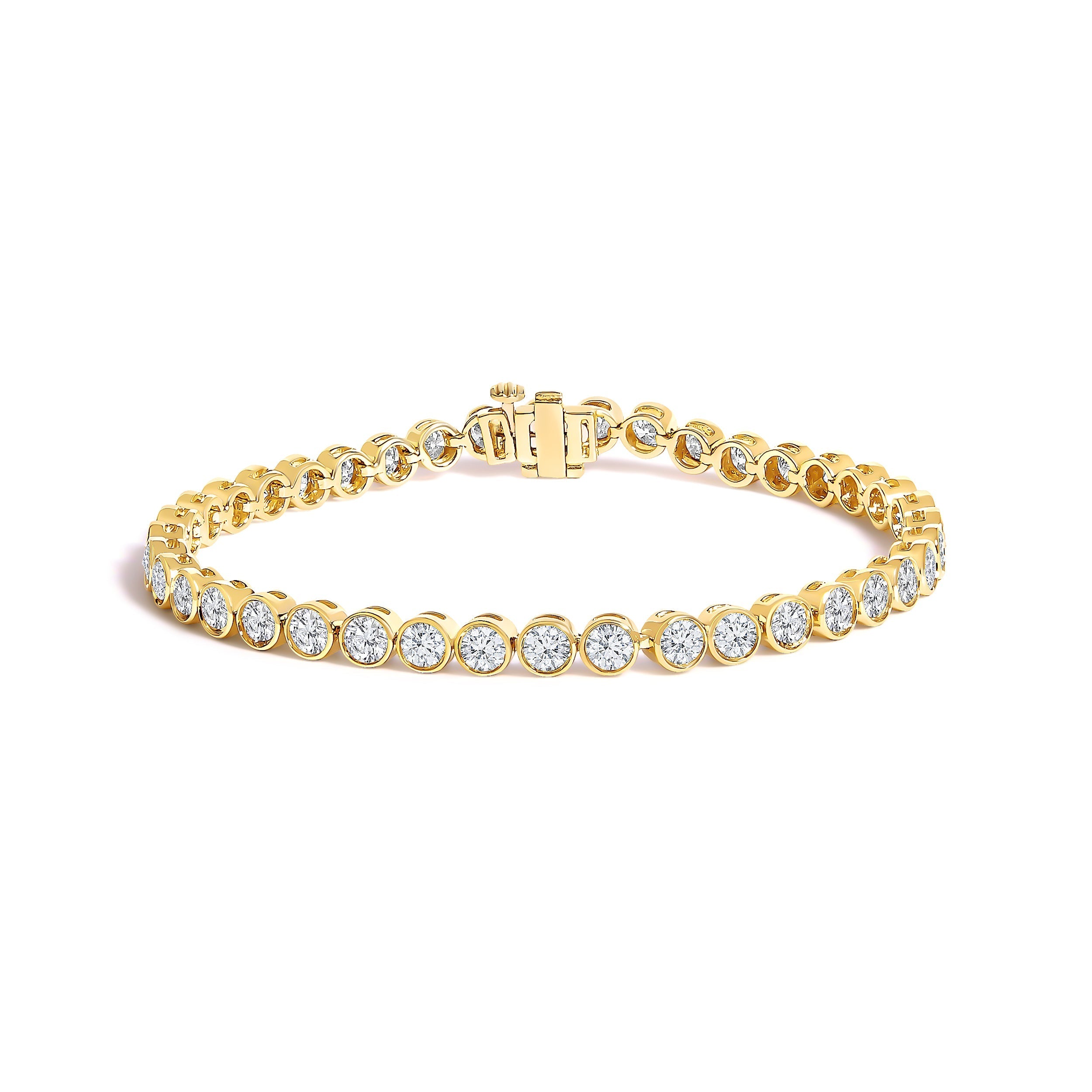10K Yellow Gold 8.0 Cttw Bezel Set Round Diamond Tennis Bracelet DestGlow