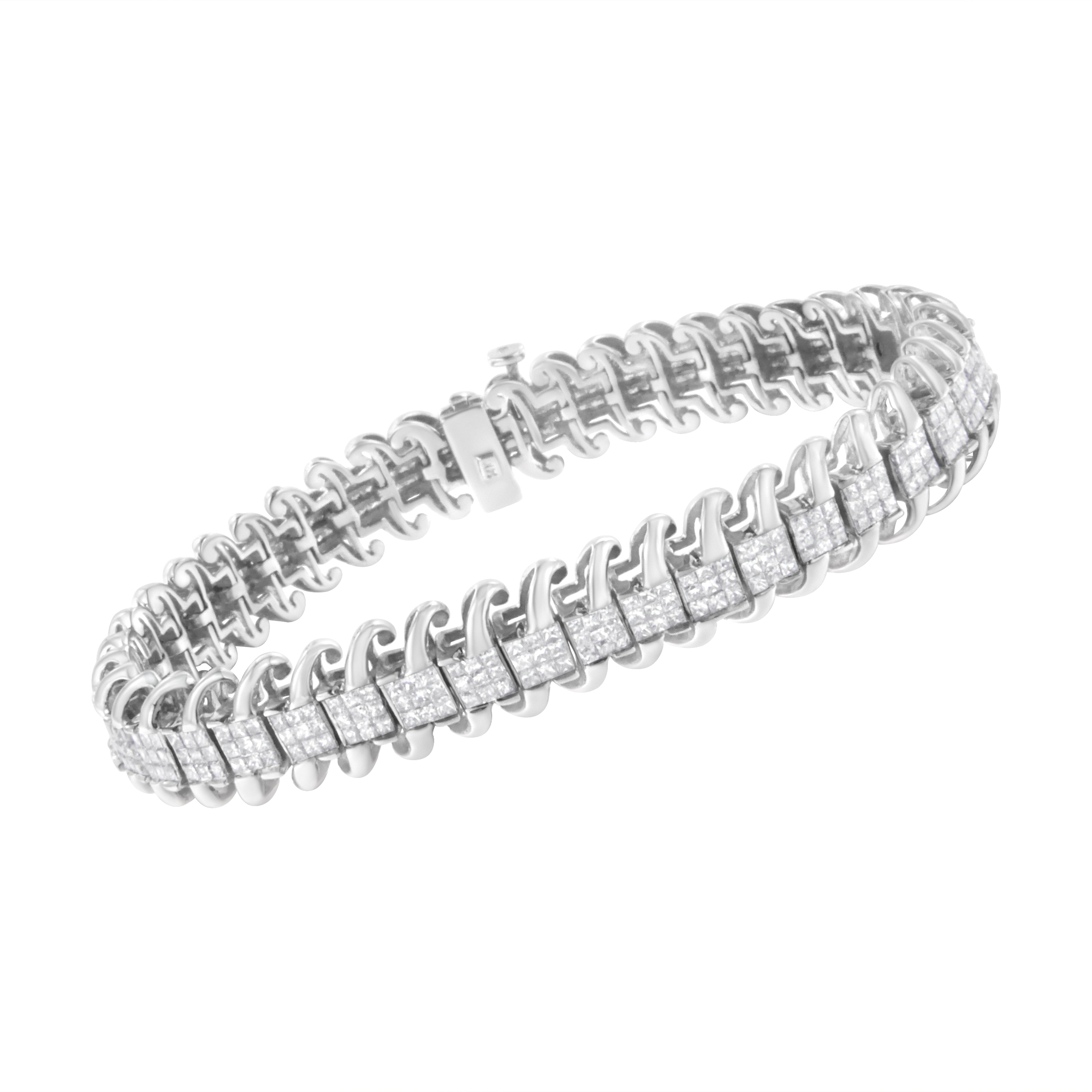 14K White Gold 5.0 Cttw Princess Cut Diamond 7" Invisible Set Wavy S-Link Tennis Bracelet (G-H Color, SI1-SI2 Clarity) by Bids.com
