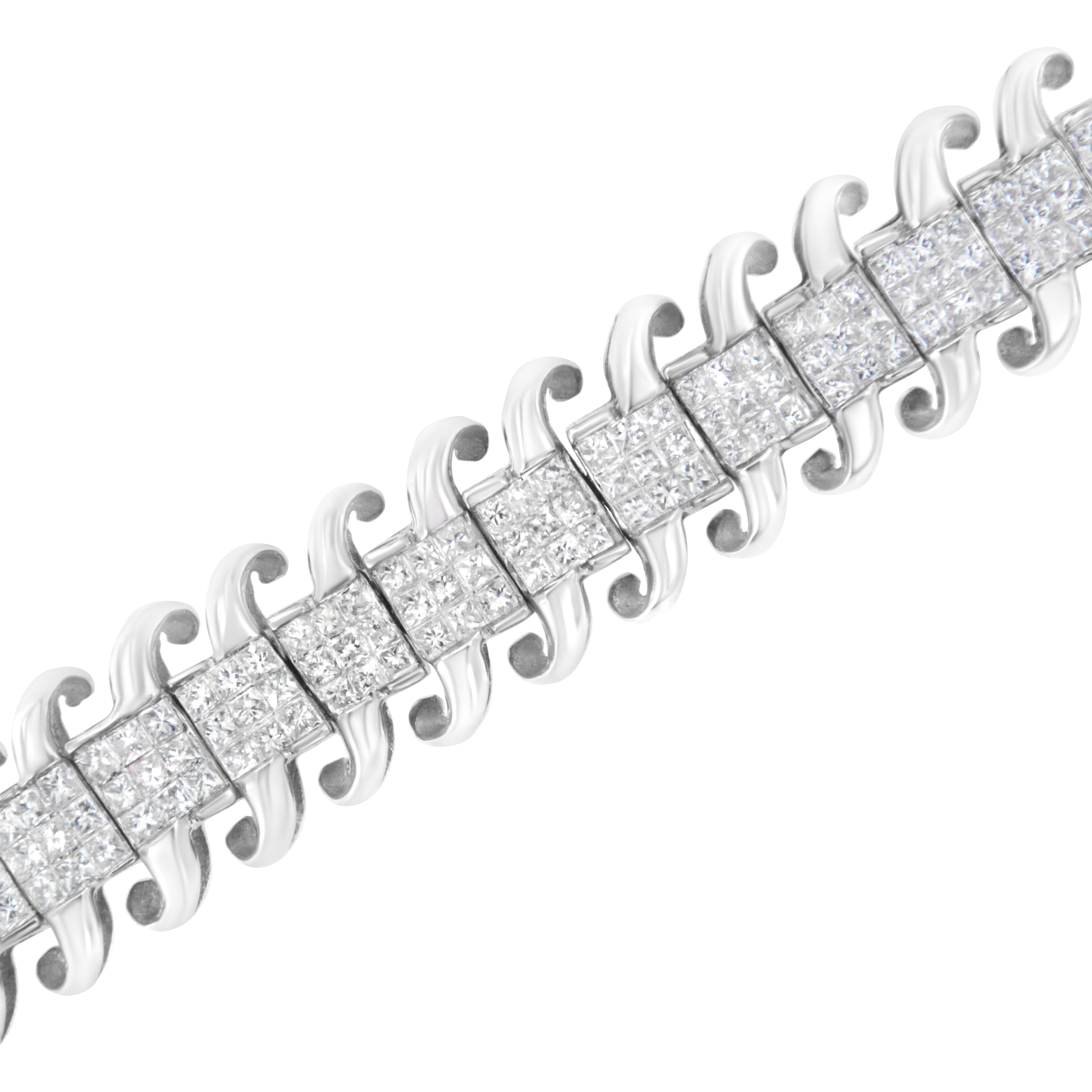14K White Gold 5.0 Cttw Princess Cut Diamond 7" Invisible Set Wavy S-Link Tennis Bracelet (G-H Color, SI1-SI2 Clarity) by Bids.com