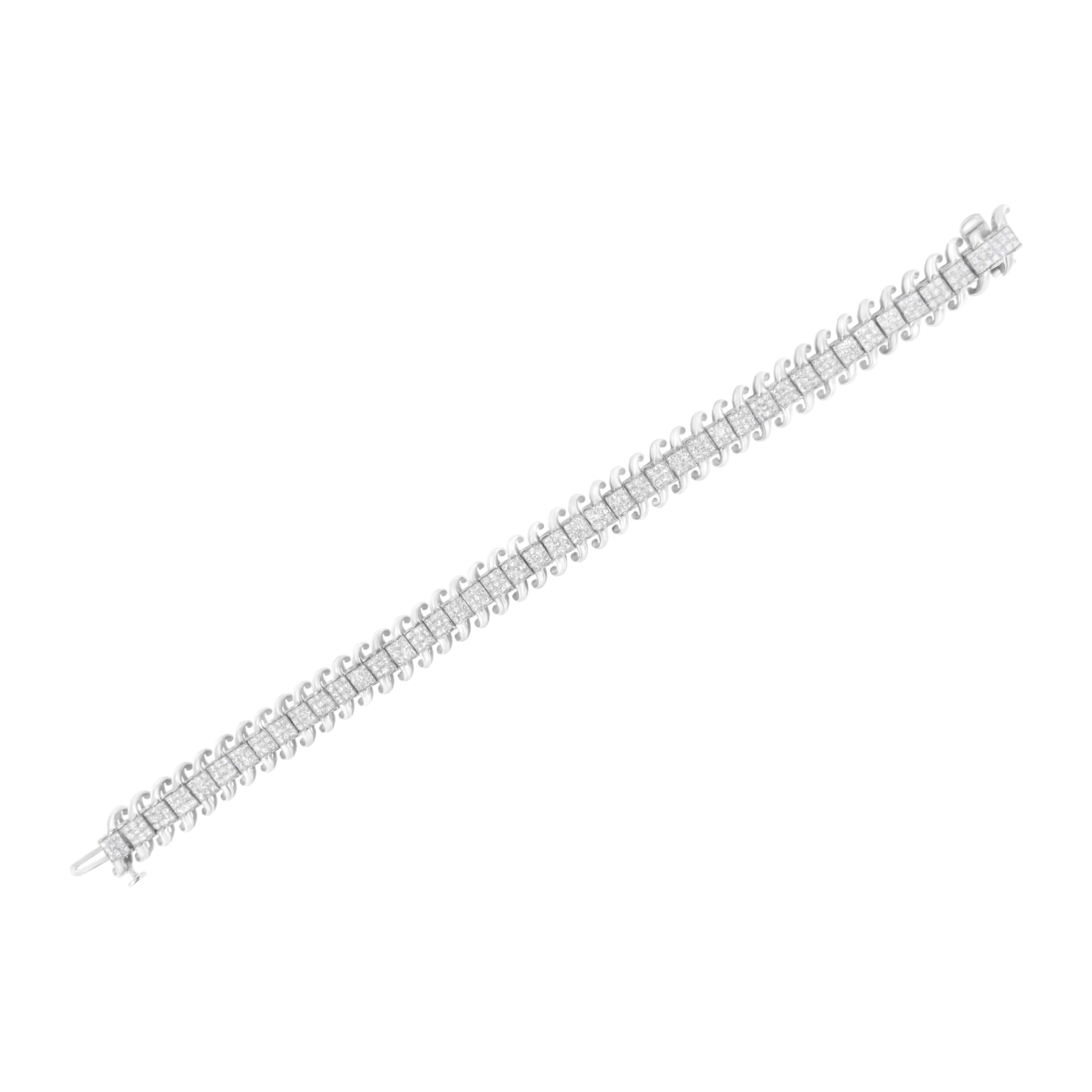 14K White Gold 5.0 Cttw Princess Cut Diamond 7" Invisible Set Wavy S-Link Tennis Bracelet (G-H Color, SI1-SI2 Clarity) by Bids.com
