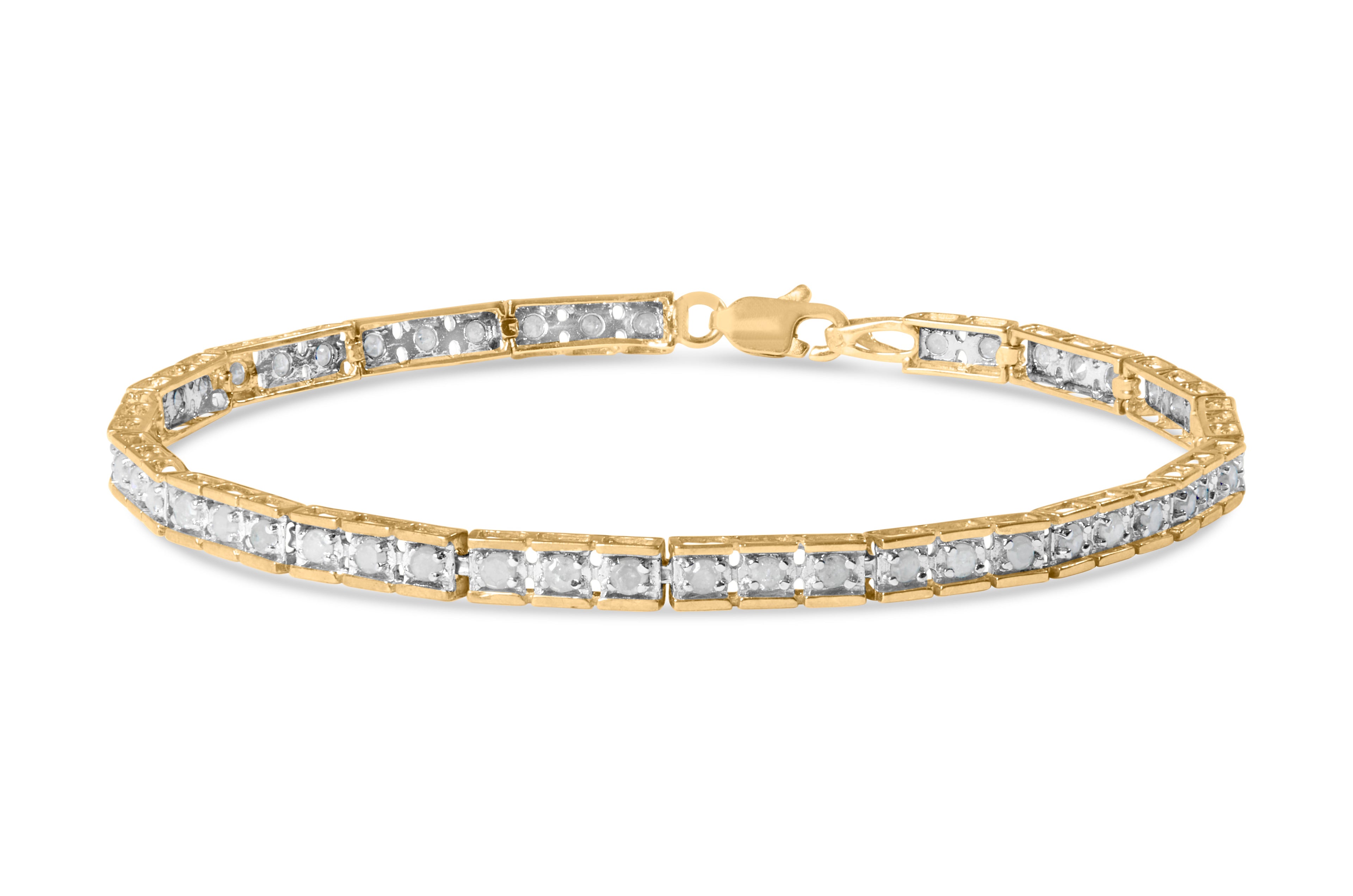 10K Yellow Gold 1.0 Cttw Round Diamond Pave Link Bracelet by Bids.com