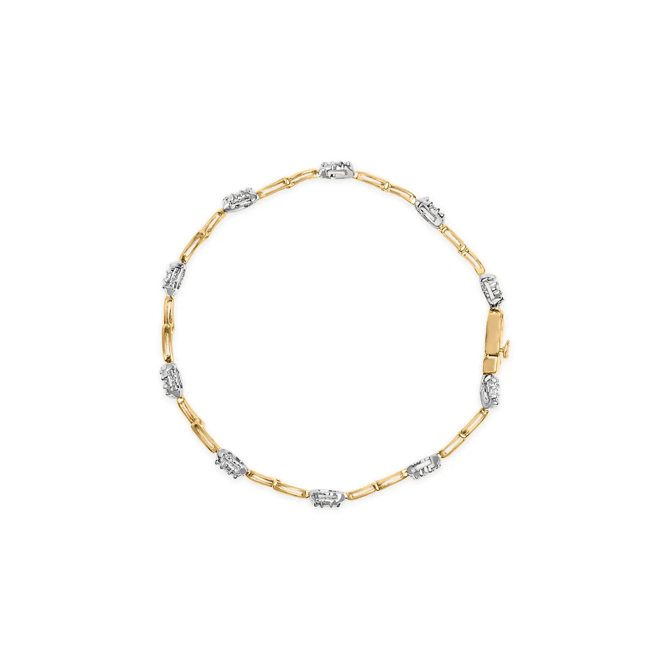10K White and Yellow Gold 1.00 Cttw Diamond Oval Shaped Cluster Link Bracelet (I-J Color, SI2-I1 Clarity) - 7" Inches