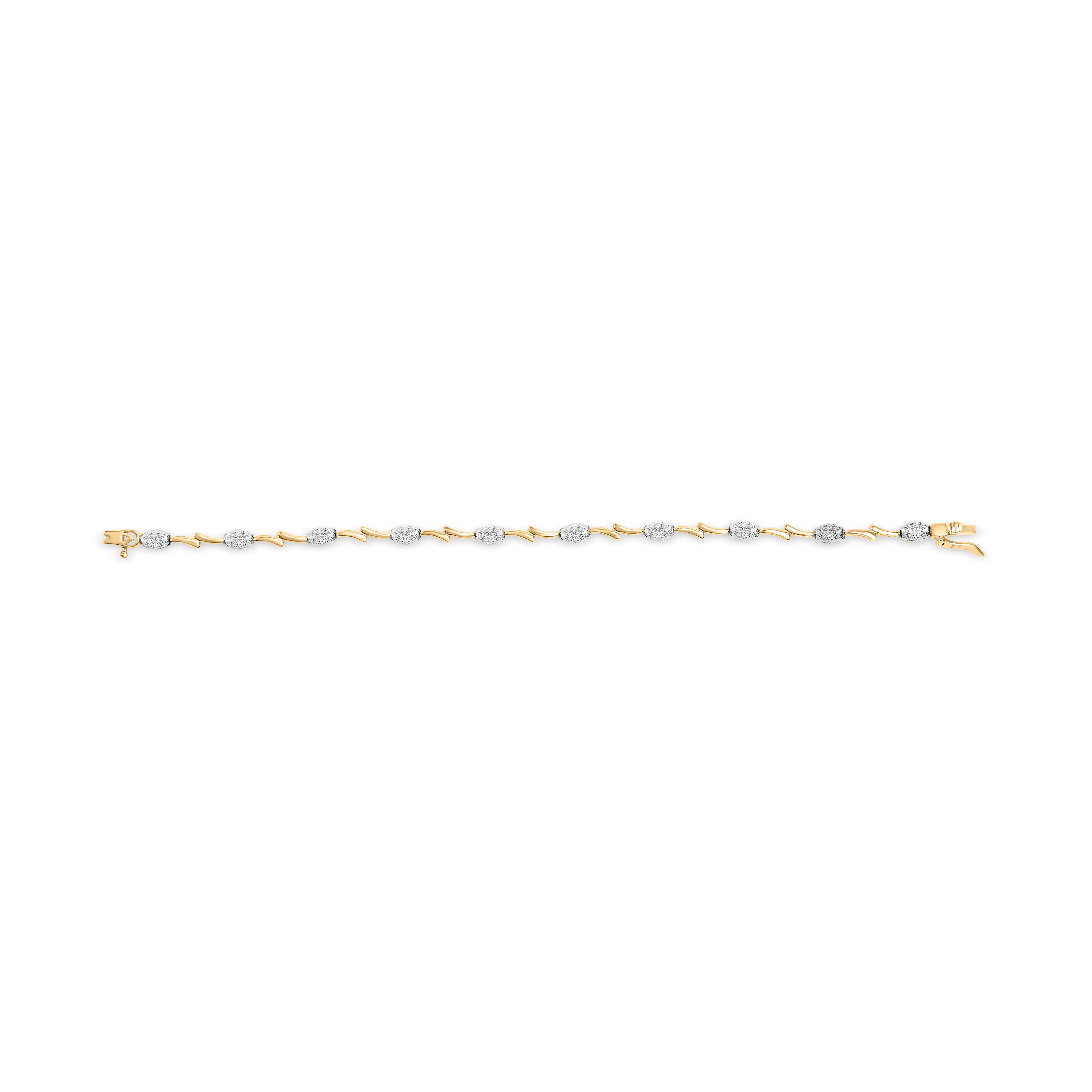 10K White and Yellow Gold 1.00 Cttw Diamond Oval Shaped Cluster Link Bracelet (I-J Color, SI2-I1 Clarity) - 7" Inches by Bids.com