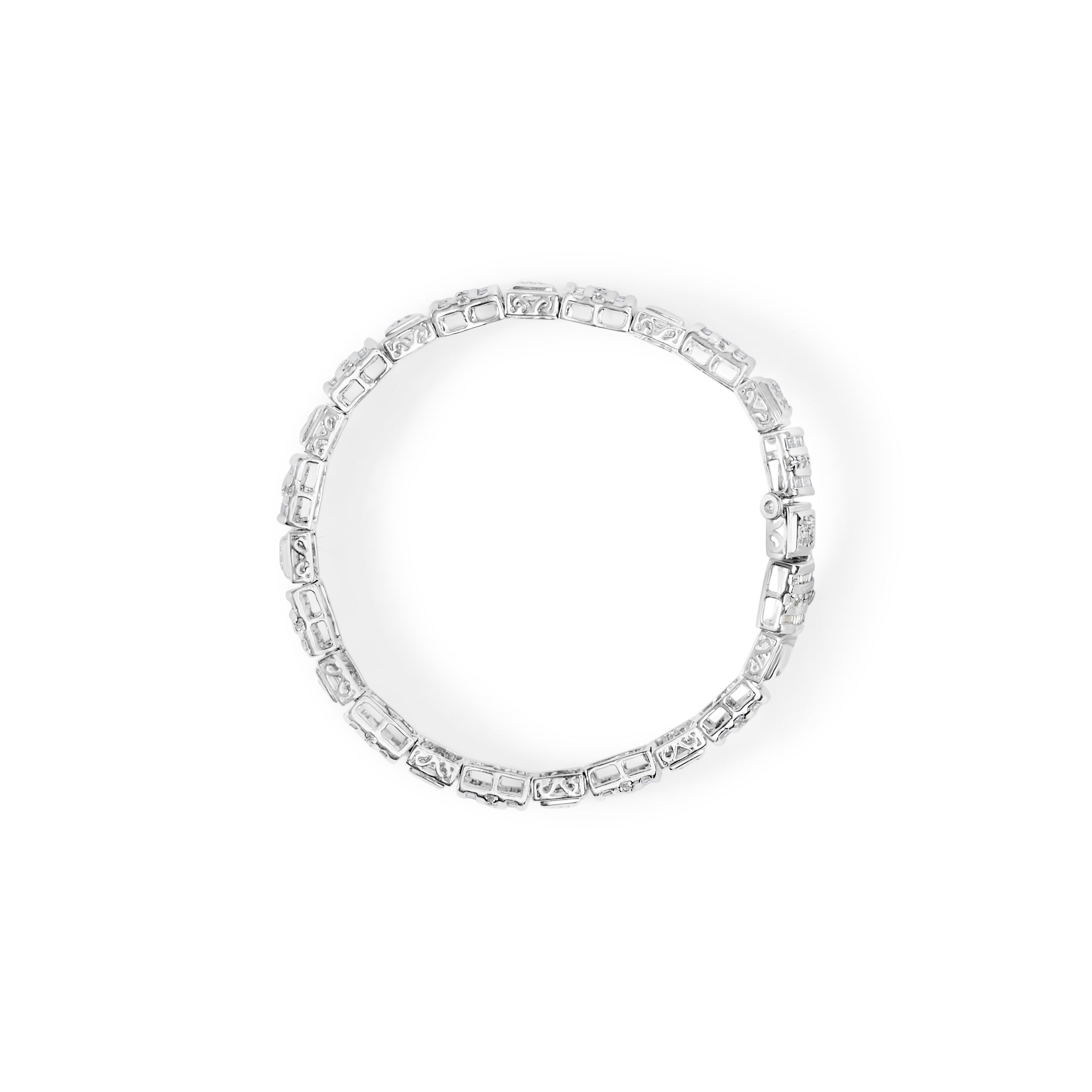 10K White Gold Round and Baguette Cut Diamond Bracelet (2.00 cttw, H-I Color, I2-I3 Clarity) DestGlow