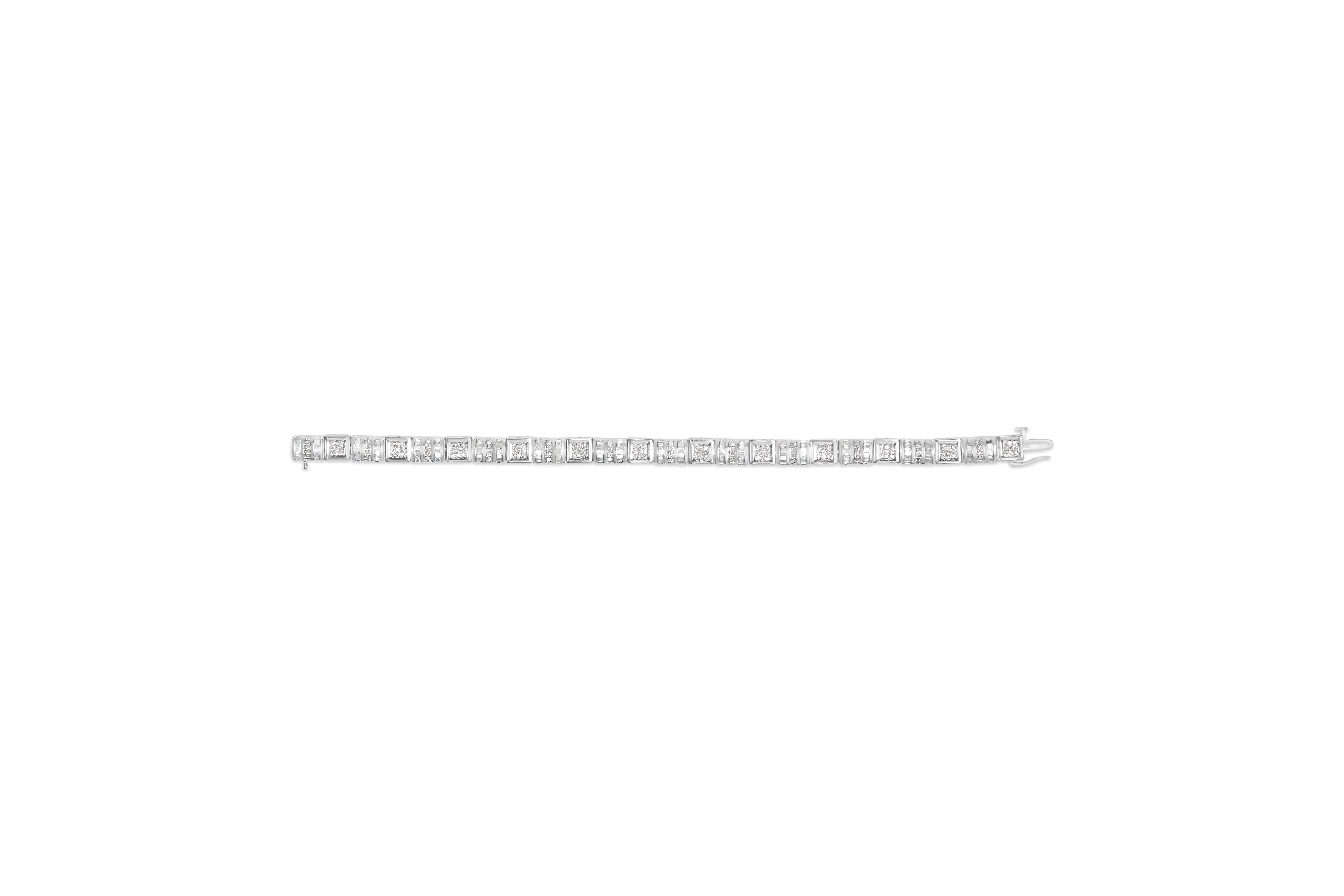 10K White Gold Round and Baguette Cut Diamond Bracelet (2.00 cttw, H-I Color, I2-I3 Clarity) DestGlow