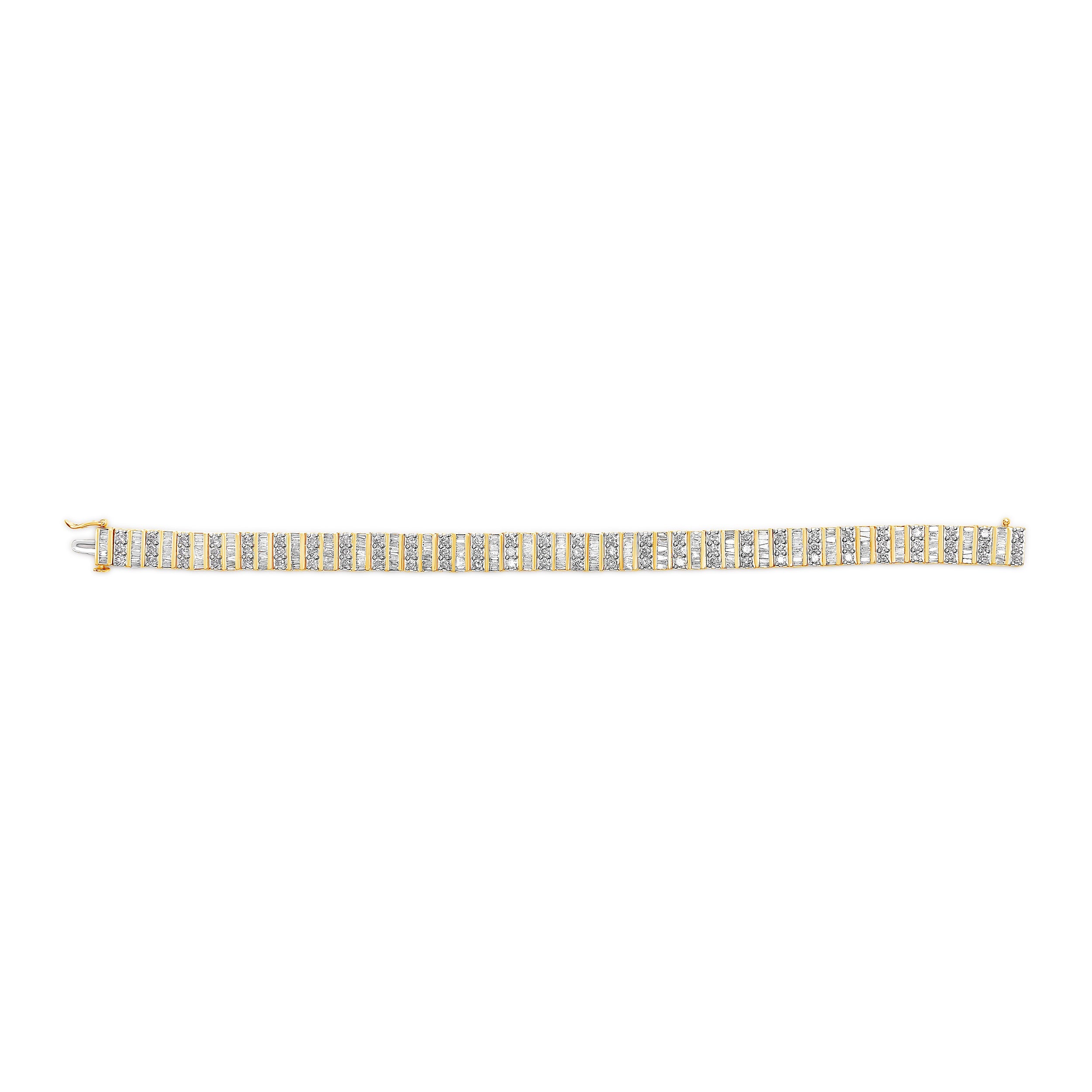 14K Yellow Gold 5.50 Cttw Round and Baguette Diamond Link Bracelet by Bids.com