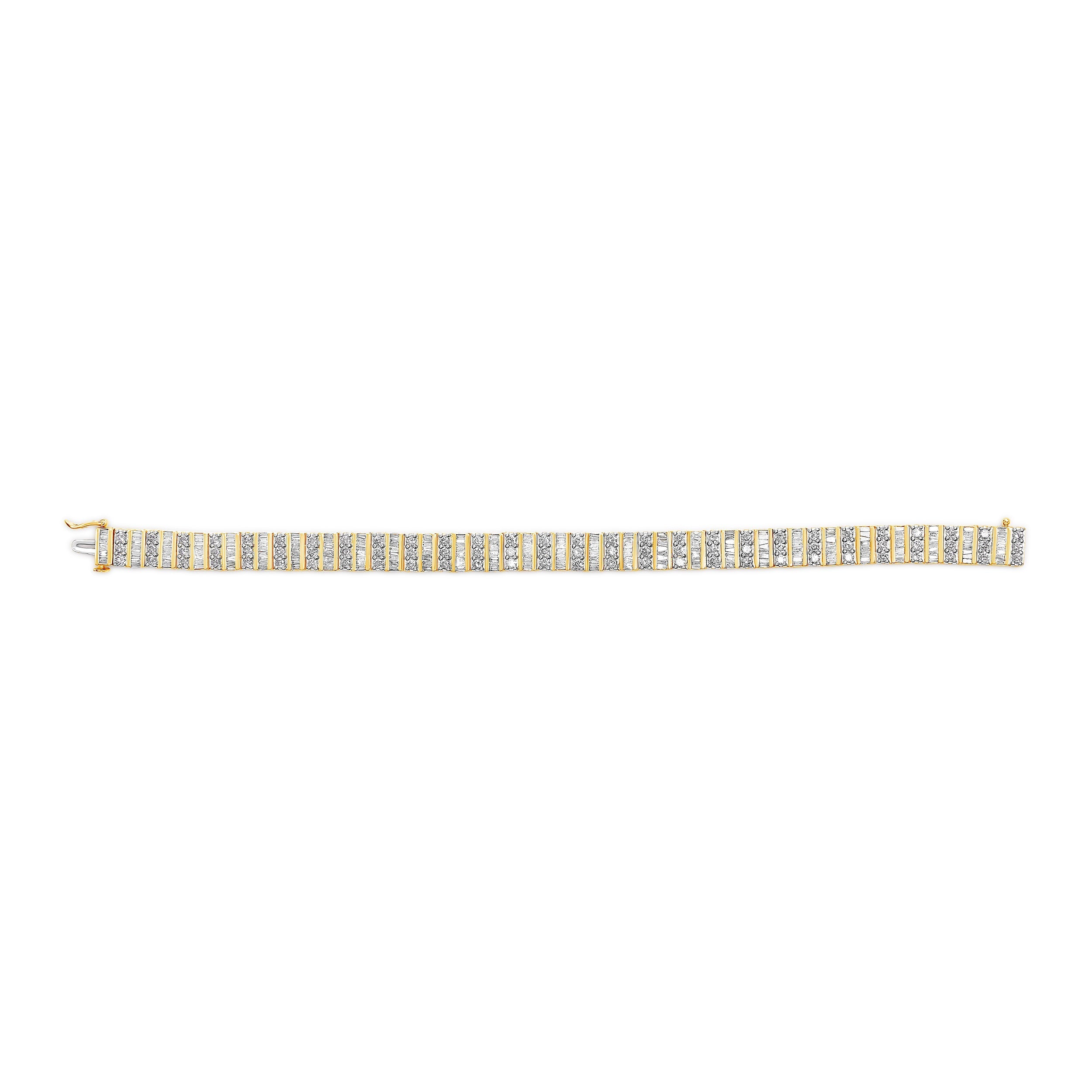 14K Yellow Gold 5.50 Cttw Round and Baguette Diamond Link Bracelet