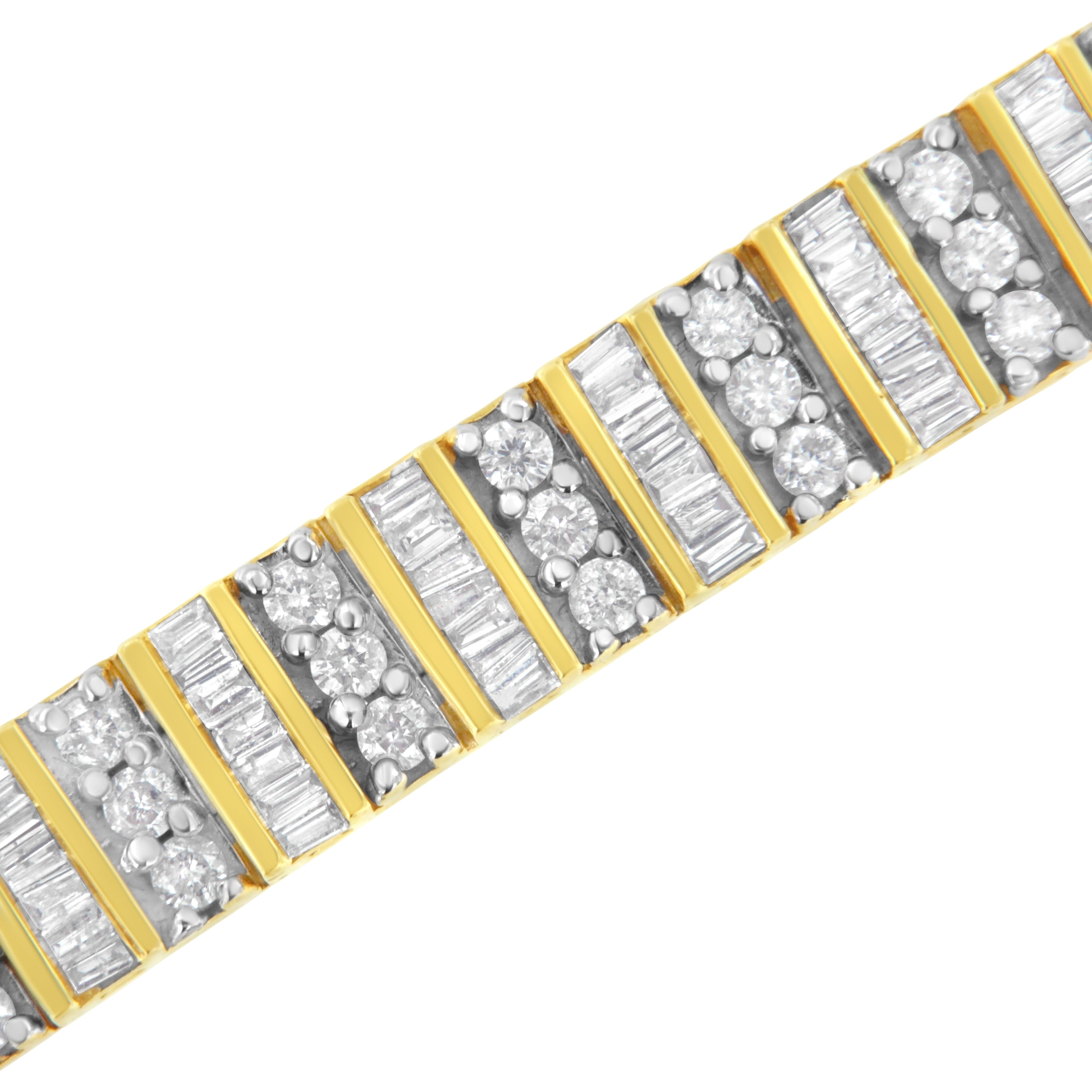 14K Yellow Gold 5.50 Cttw Round and Baguette Diamond Link Bracelet by Bids.com