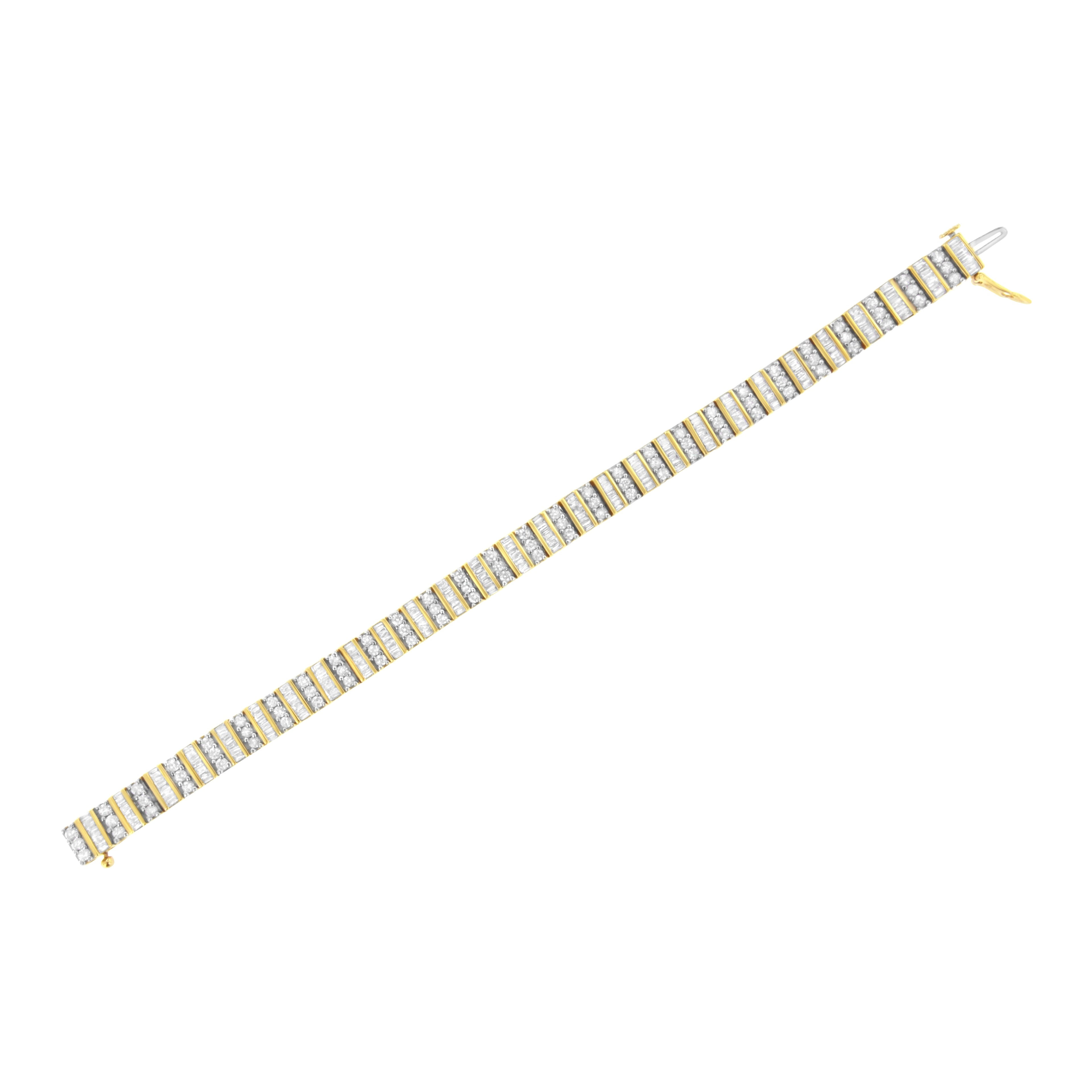 14K Yellow Gold 5.50 Cttw Round and Baguette Diamond Link Bracelet by Bids.com