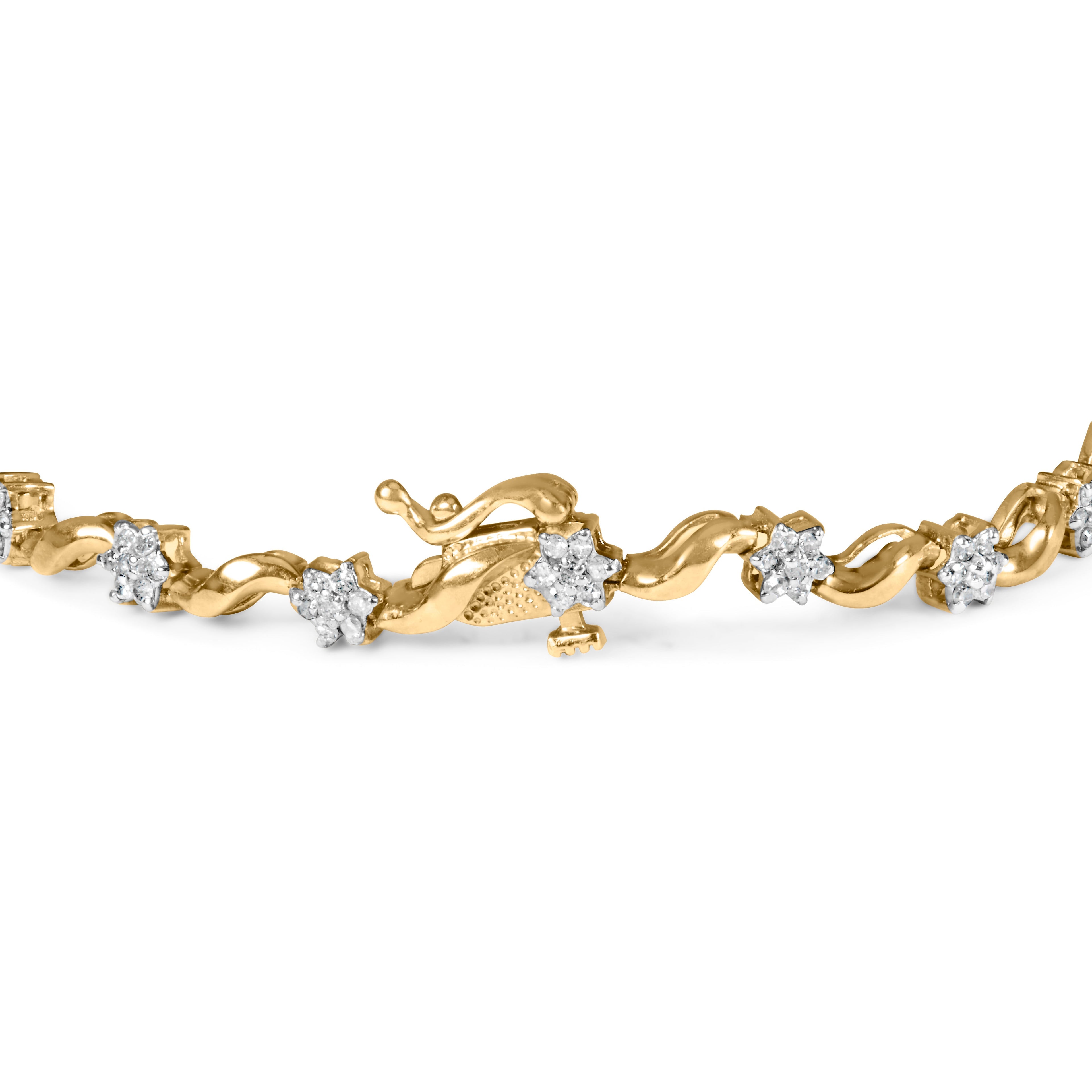 10k Yellow Gold 1.00 Cttw Round-Cut Diamond Floral S-Link 7.50" Bracelet (I-J Color, I2-I3 Clarity) DestGlow