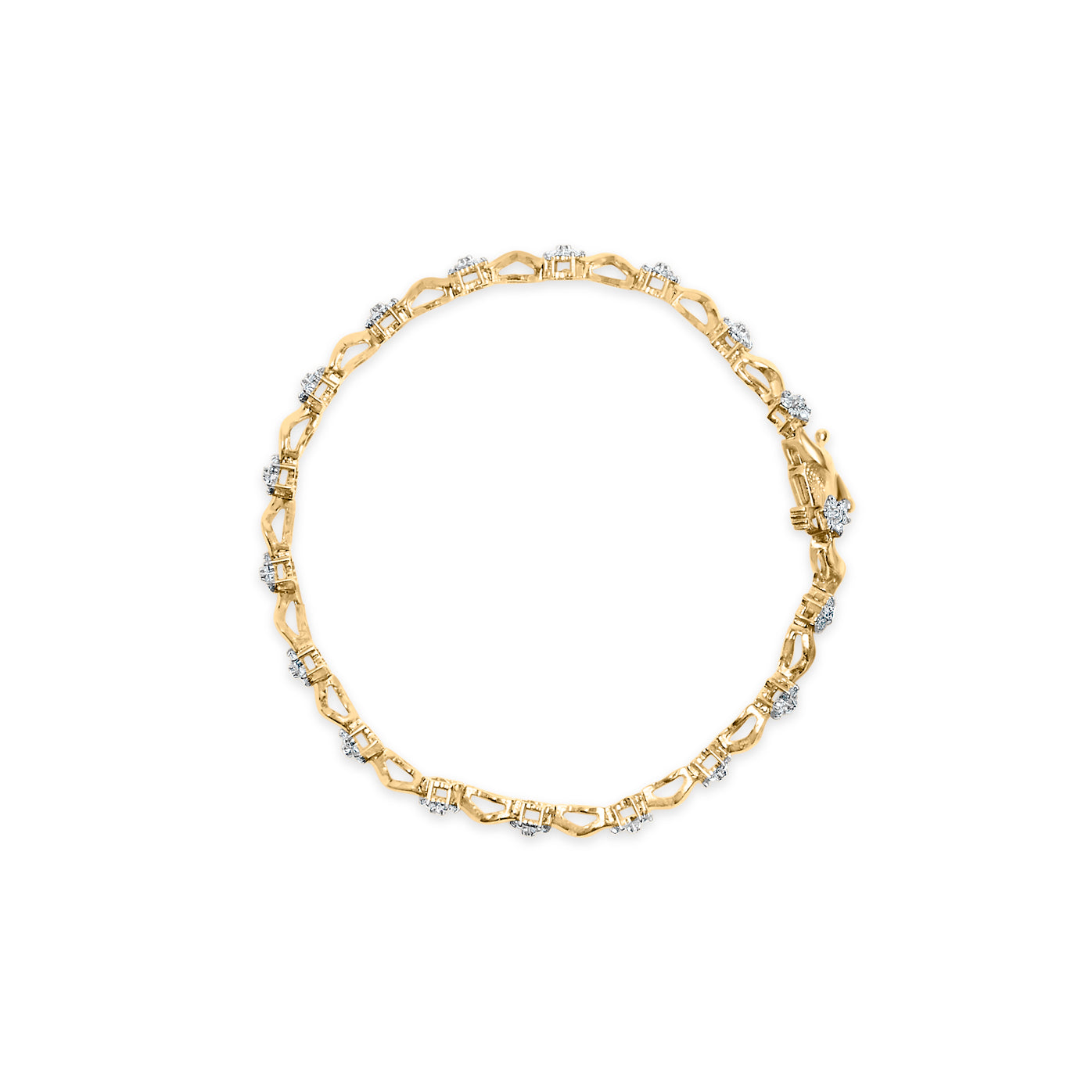 10k Yellow Gold 1.00 Cttw Round-Cut Diamond Floral S-Link 7.50" Bracelet (I-J Color, I2-I3 Clarity) DestGlow