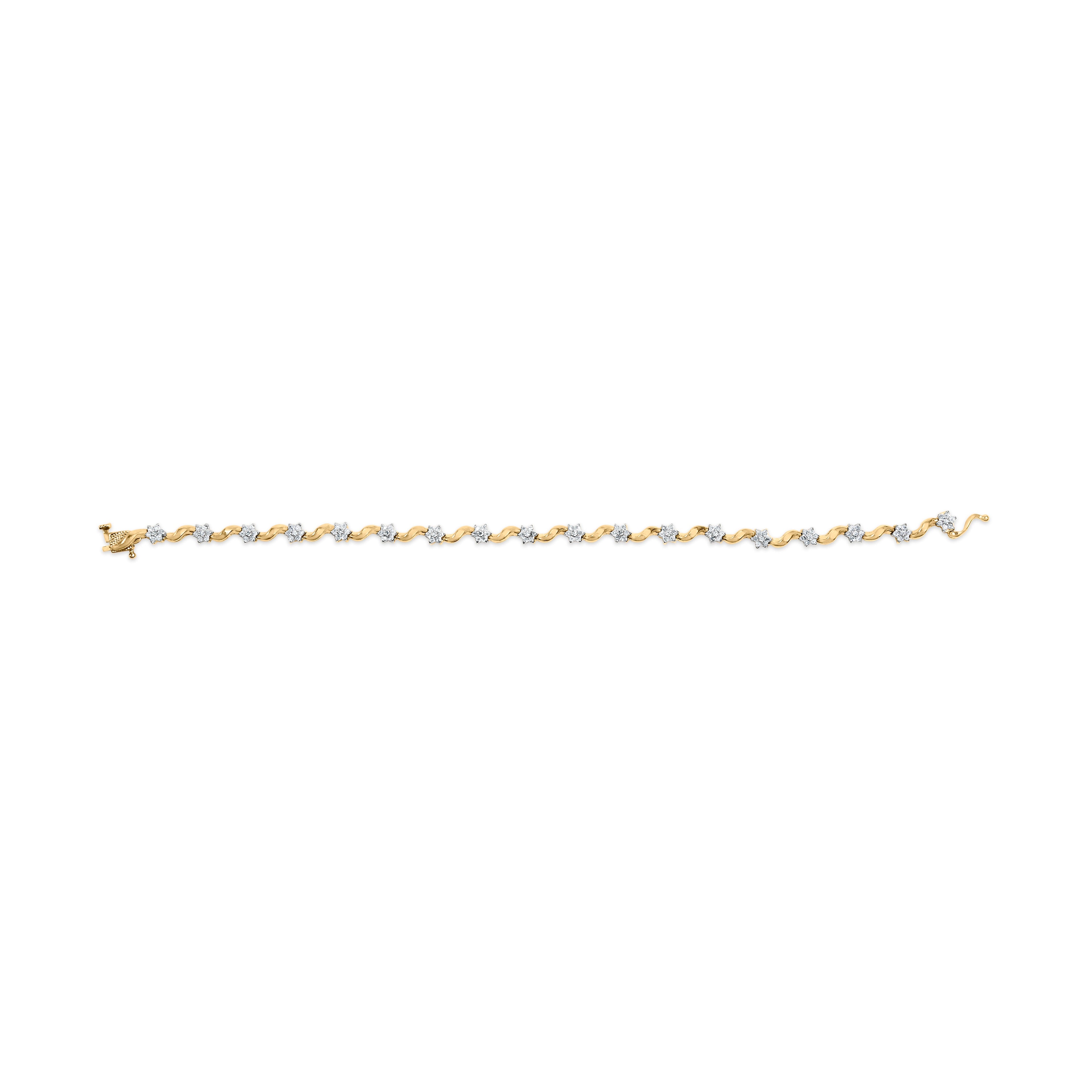 10k Yellow Gold 1.00 Cttw Round-Cut Diamond Floral S-Link 7.50" Bracelet (I-J Color, I2-I3 Clarity) DestGlow