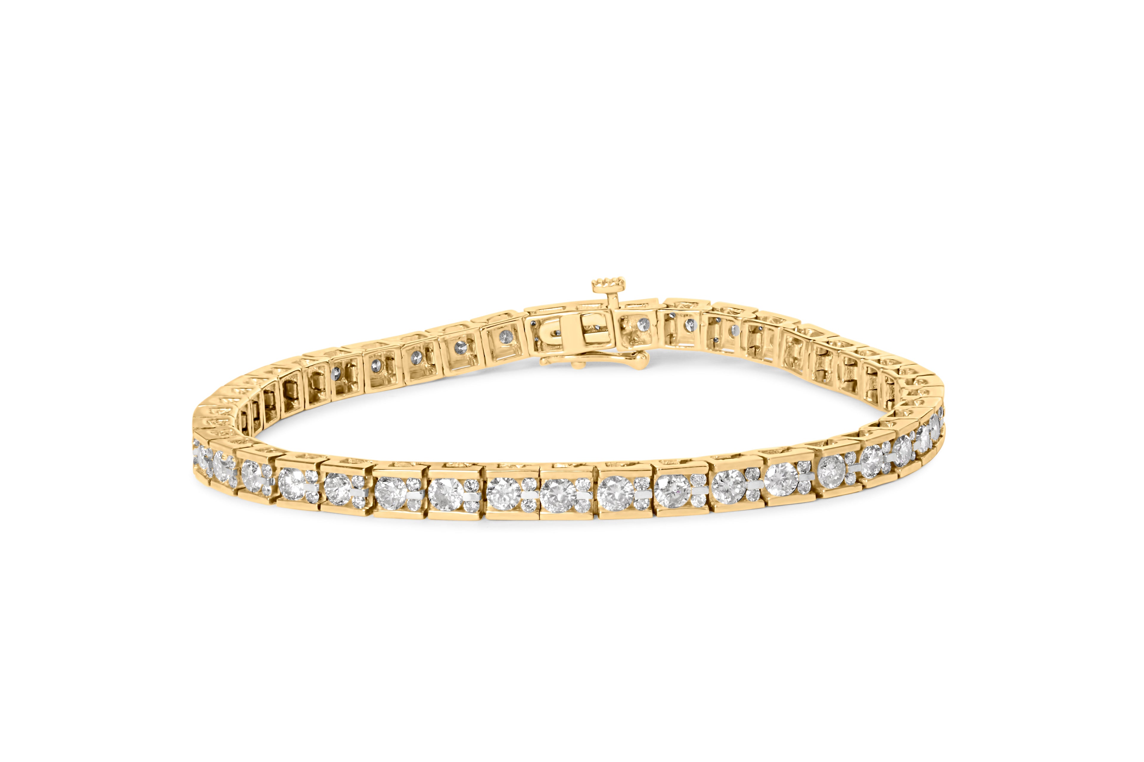 10K Yellow Gold 4.00 Cttw Channel Set Round Diamond Tennis 7" Bracelet (J-K Color, I1-I2 Clarity) by Bids.com
